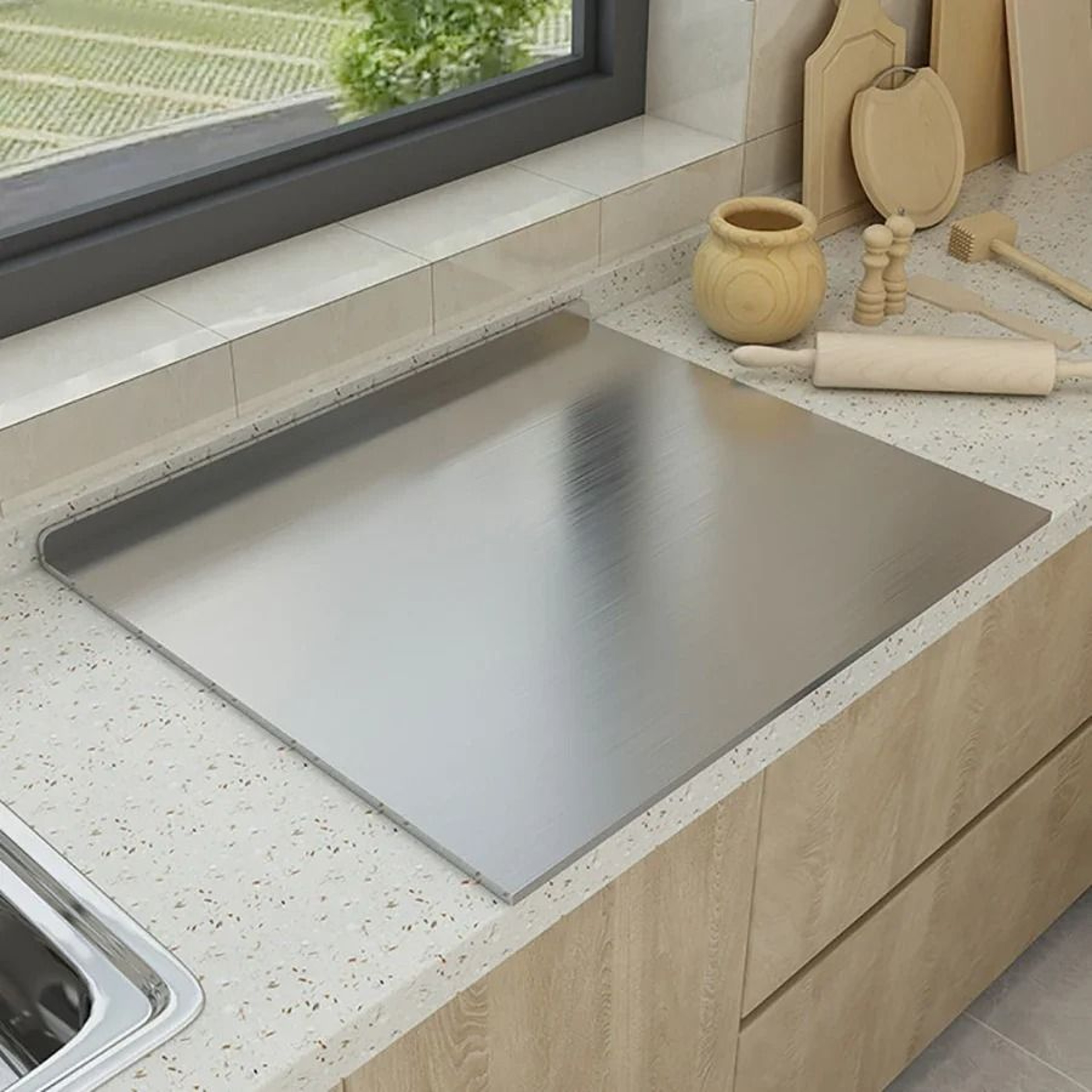 Stainless Steel Folding Chopping Board Double Sided L Shaped Kitchen Prep Board 3
