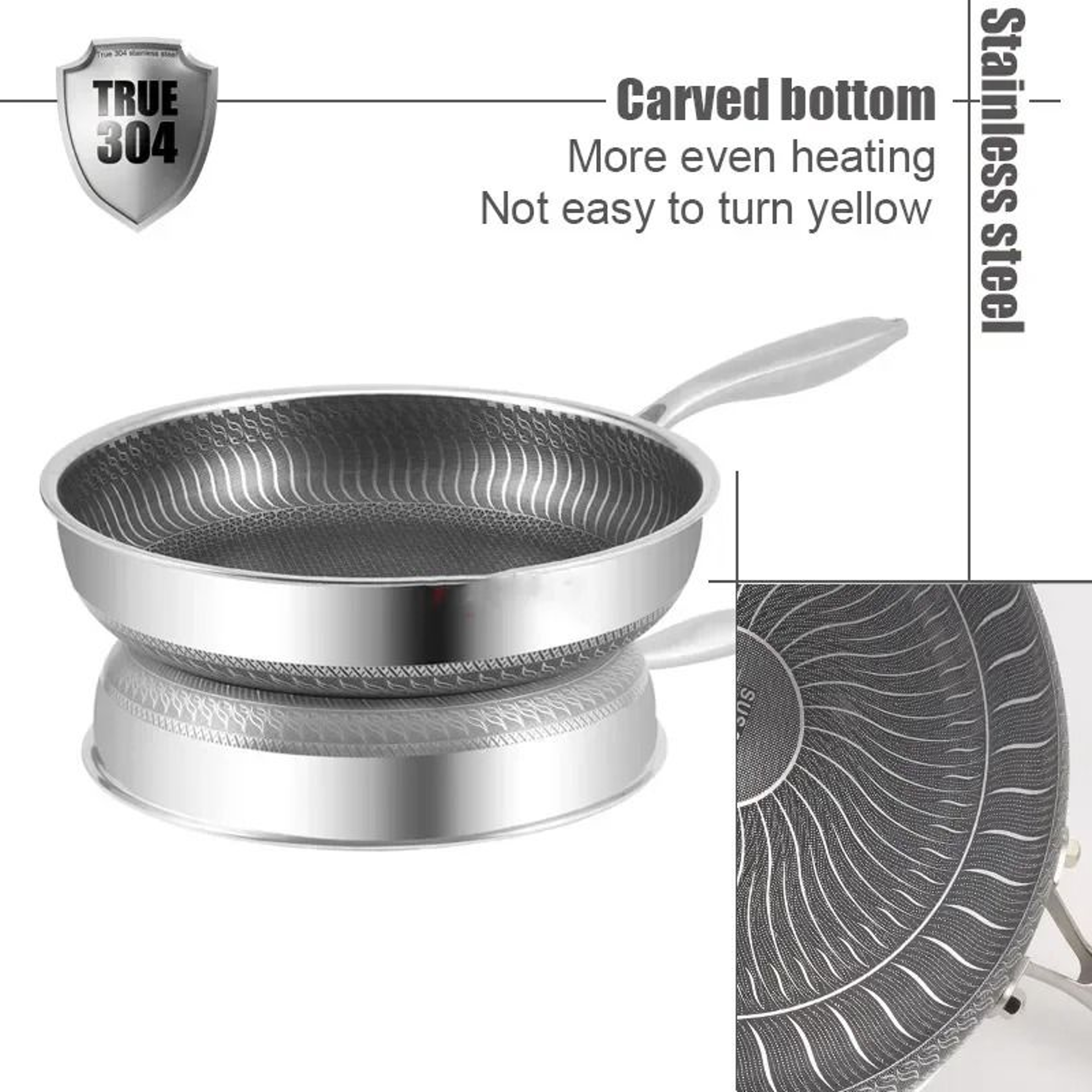 304 Stainless Steel Nonstick Frying Pan Wok For Induction And Gas Cooking 28cm 30cm 7