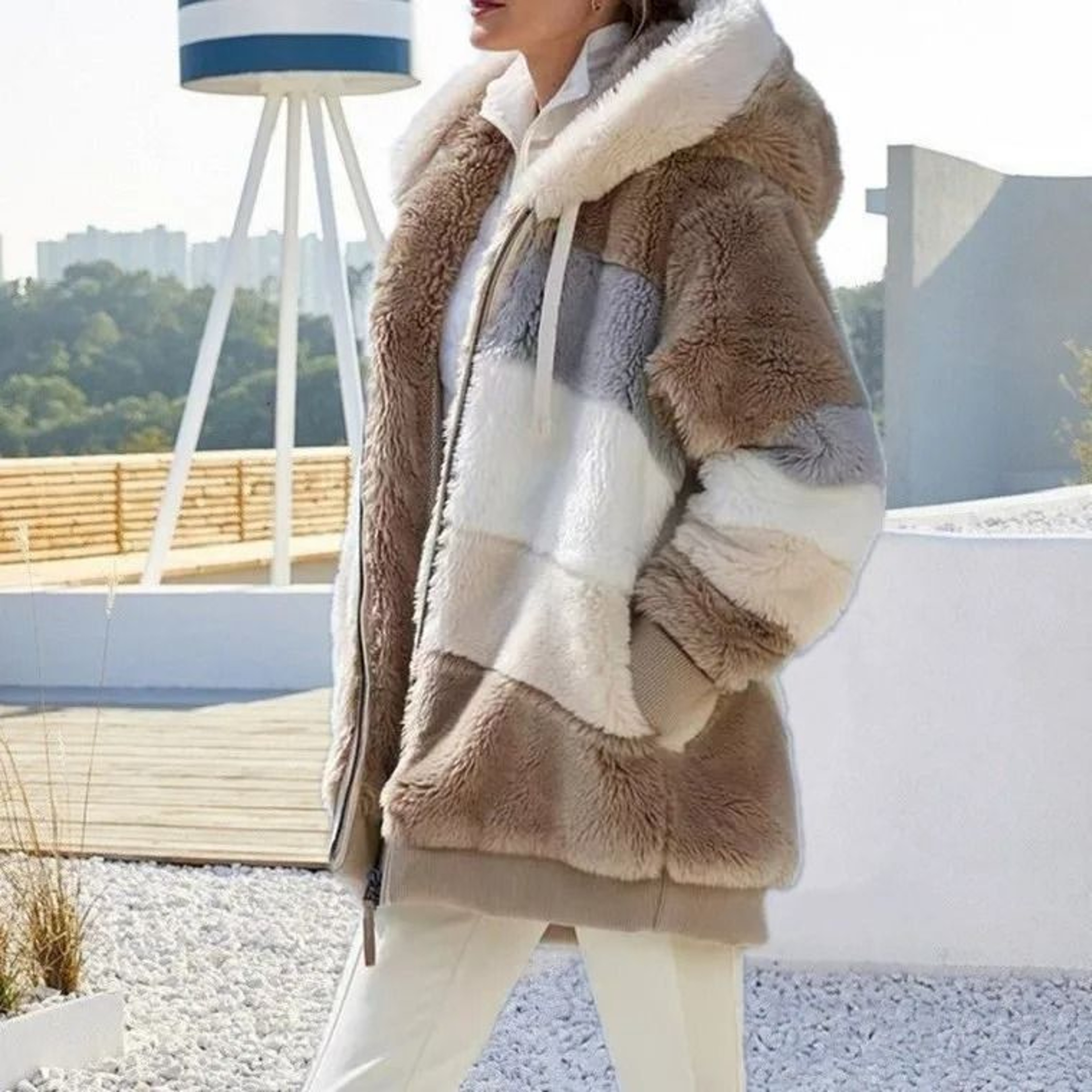 Women Oversized Plush Hooded Jacket Warm Streetwear Coat 11