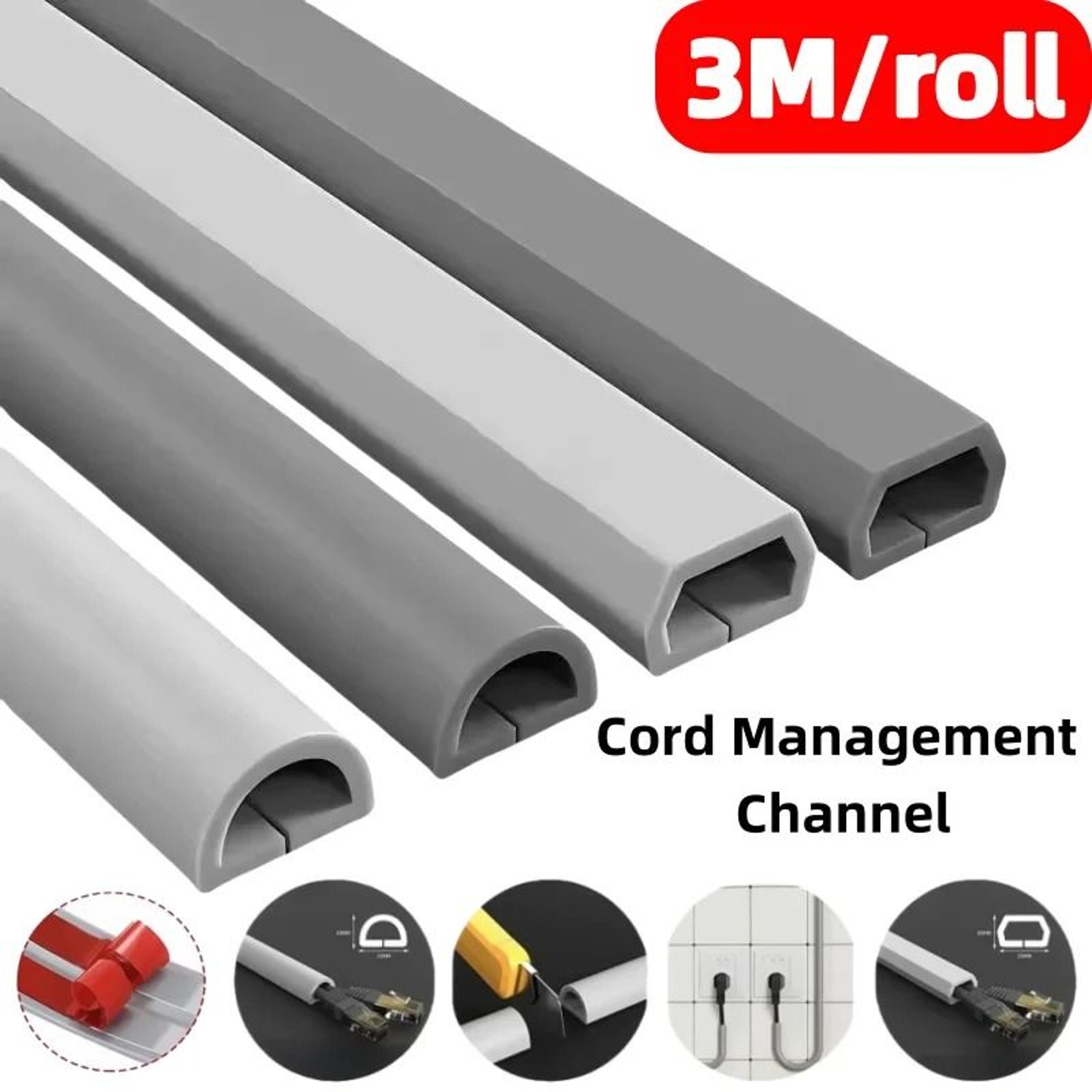 Flexible Cord Management Channel Adhesive Cable Raceway Cover 0