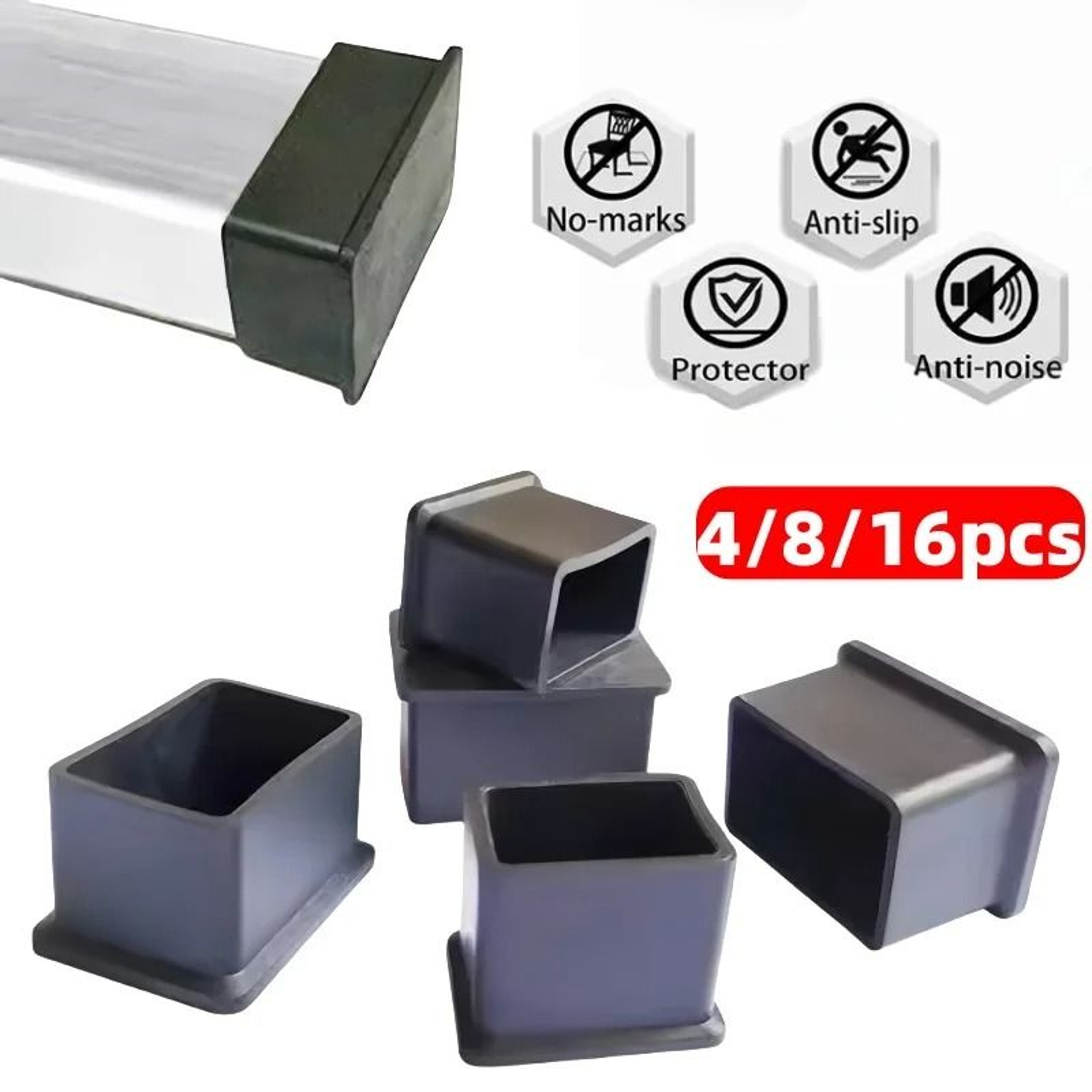 PVC Chair Leg Caps Furniture Feet Covers Floor Protector Pads Set 0
