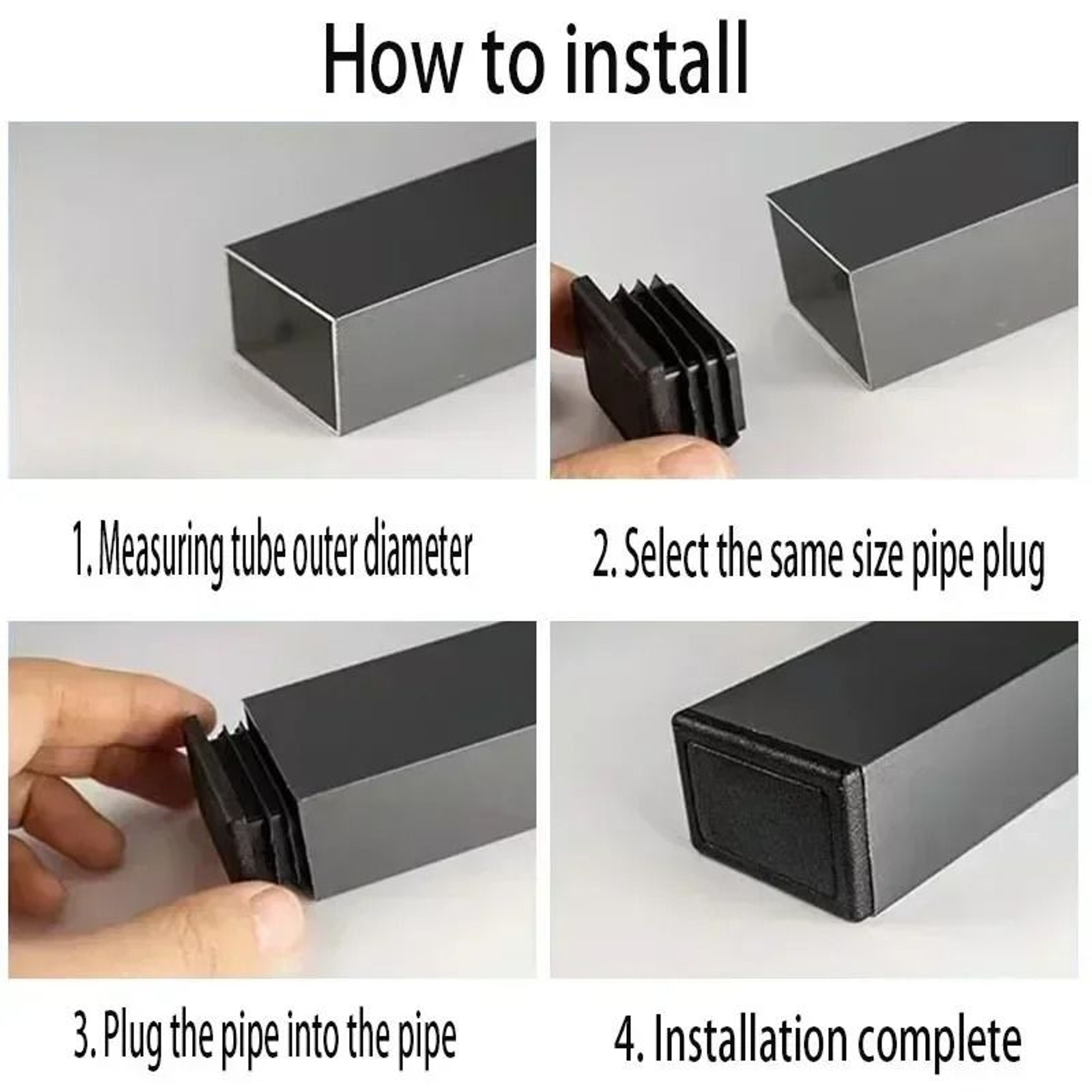 Black Square Pipe Plug Furniture Leg End Caps Anti Slip Floor Protectors Set 2