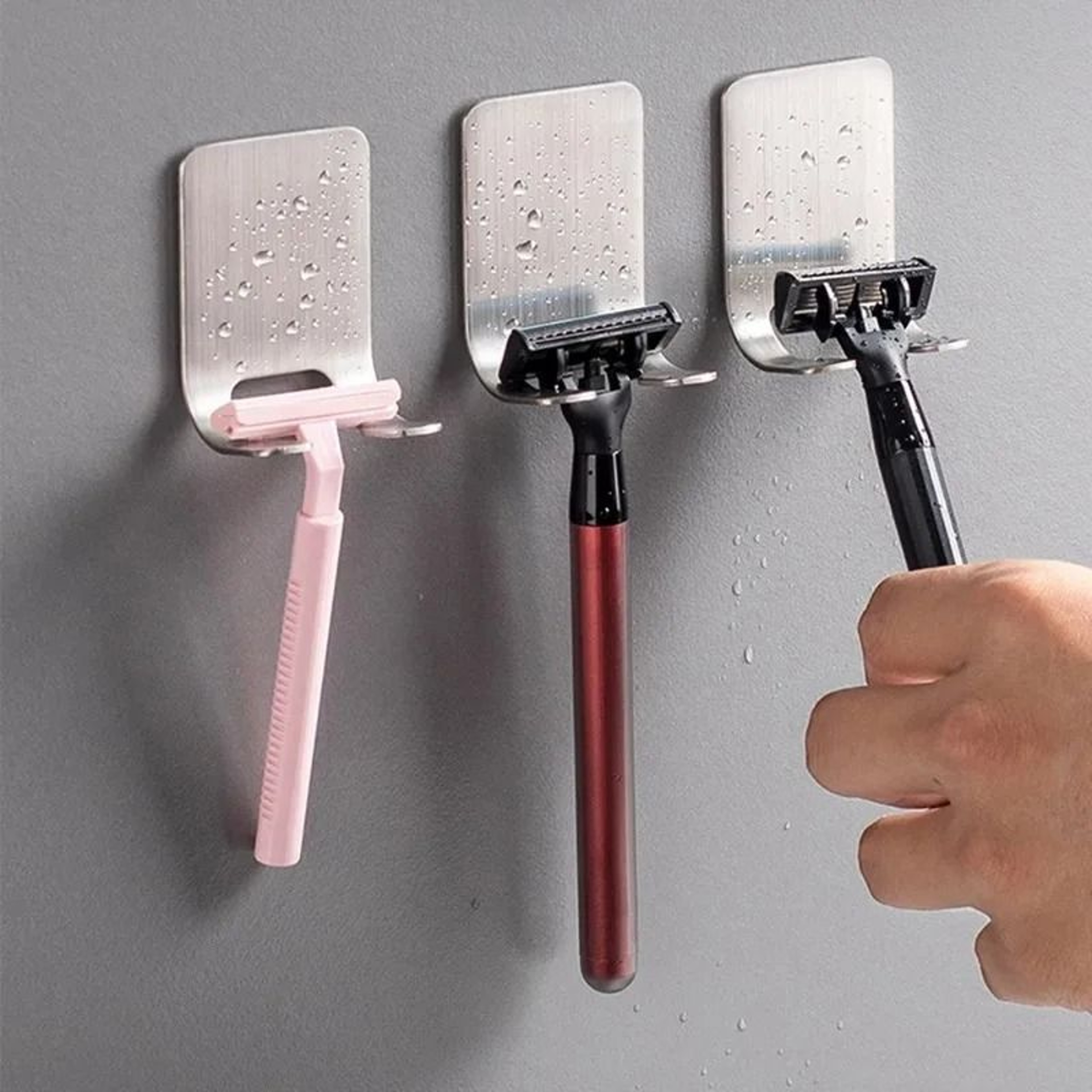 Stainless Steel Razor Holder Wall Mount Shaver Storage Hook Set 2