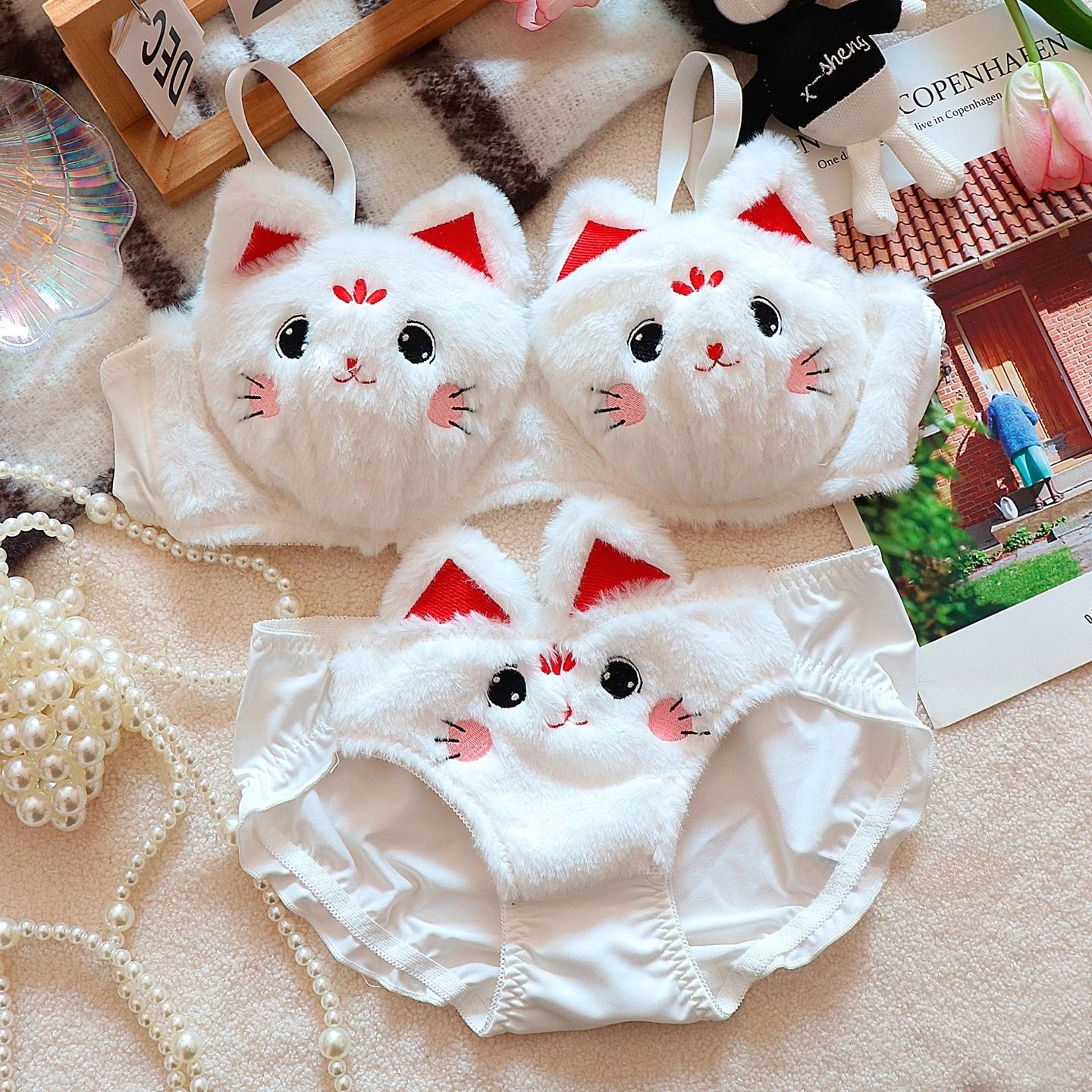 Japanese Cute Plush Winter Bra Without Underwire For Women 0