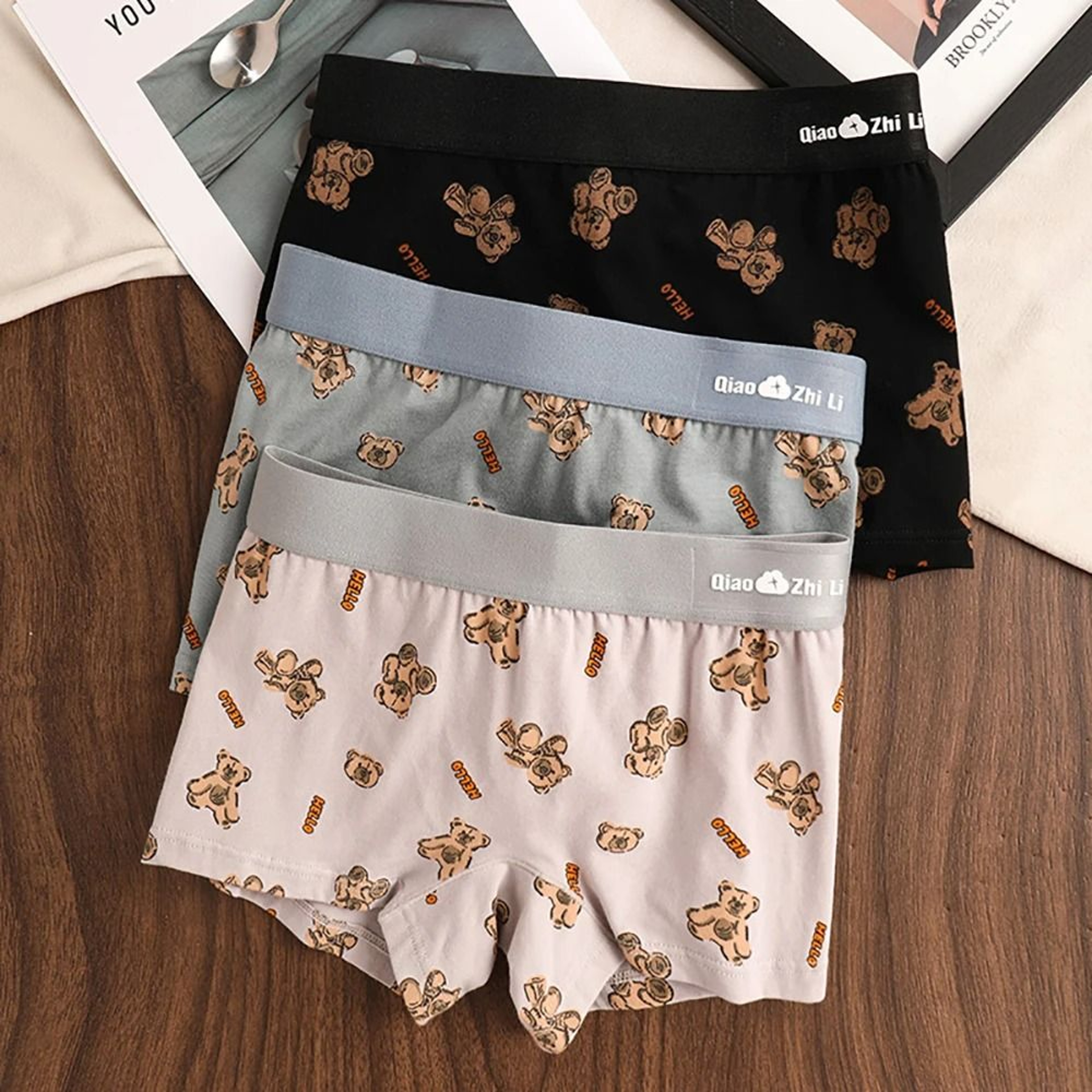 Womens Cotton Bear Print Panties Three Pack For Autumn And Winter Comfort 13