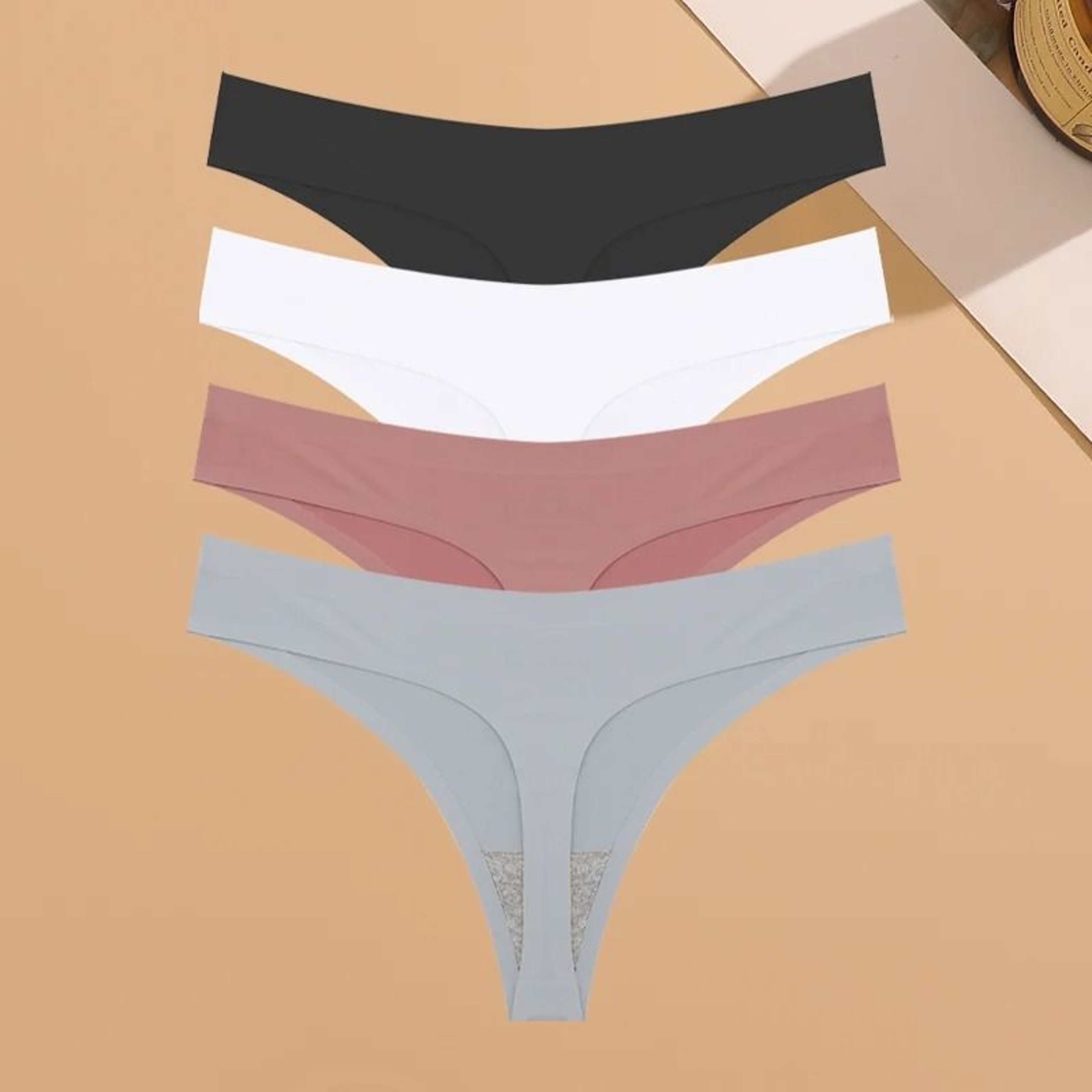Womens Seamless Ice Silk Thong Underwear Ultra Thin Breathable Low Waist Invisible Panties Four Pie 8
