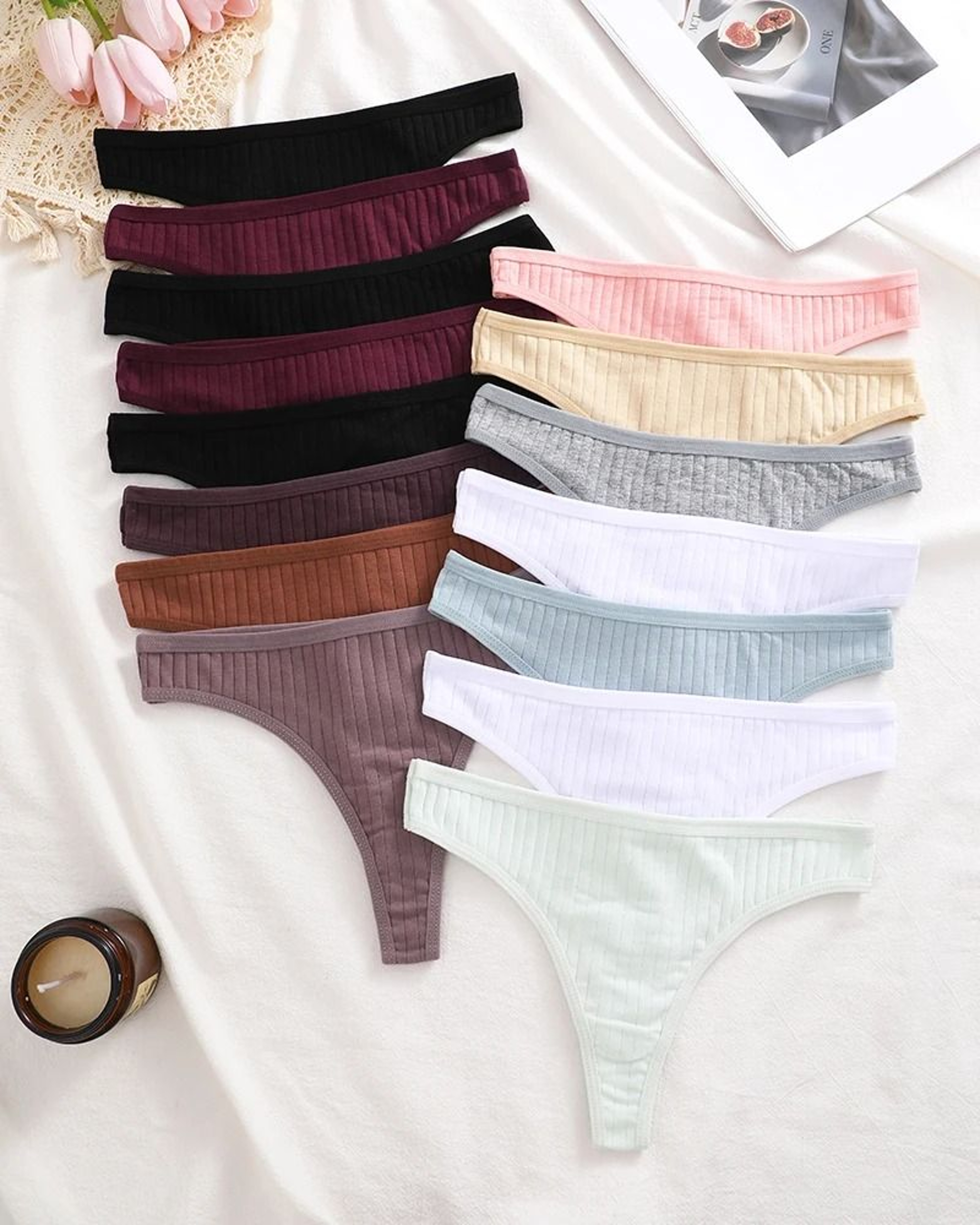 Womens Cotton Thong And Brief Underwear Set Breathable Soft Everyday Lingerie Fifteen Piece Set 4