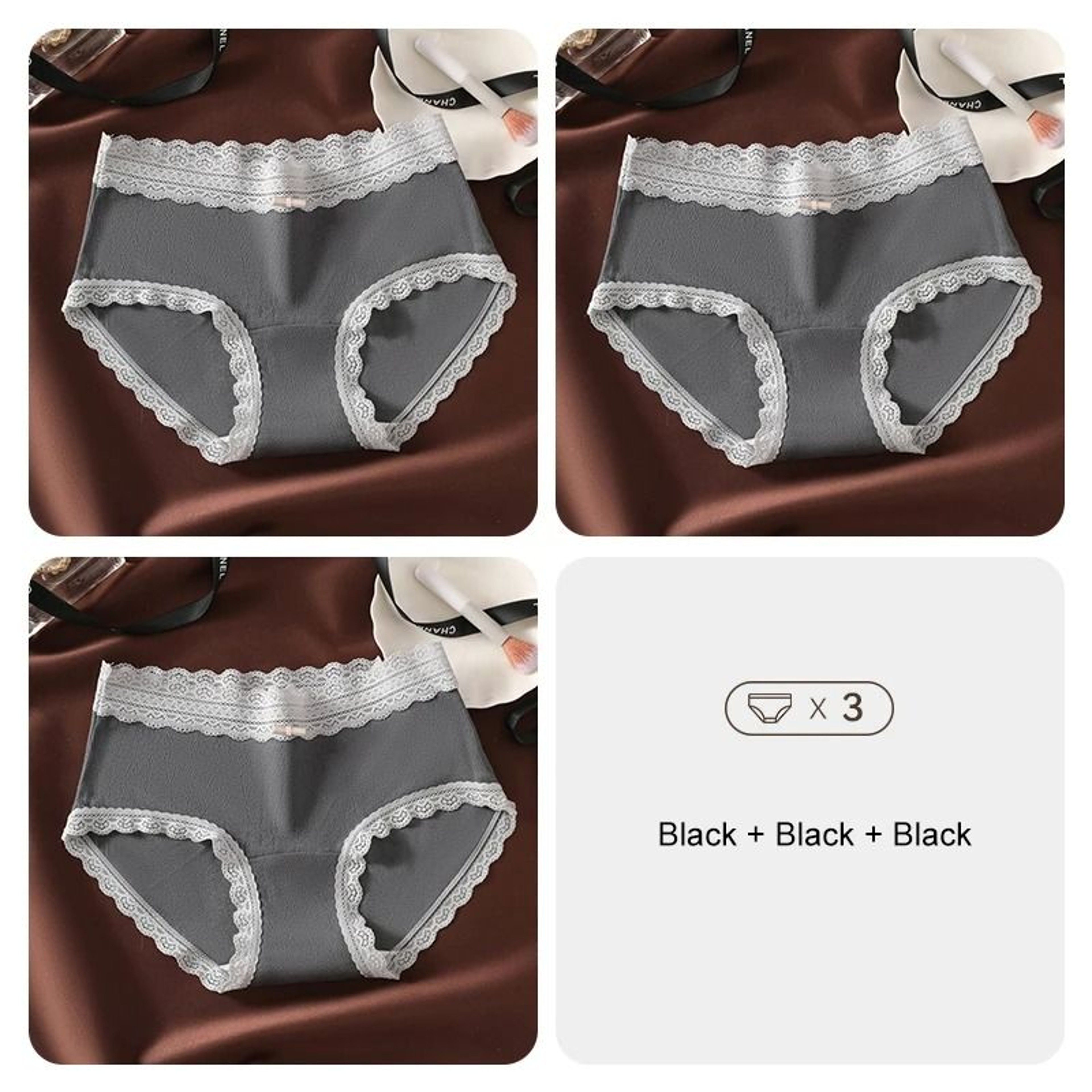 3 Piece Floral Lace Seamless Briefs For Women Sexy Stretch Underwear Set 9
