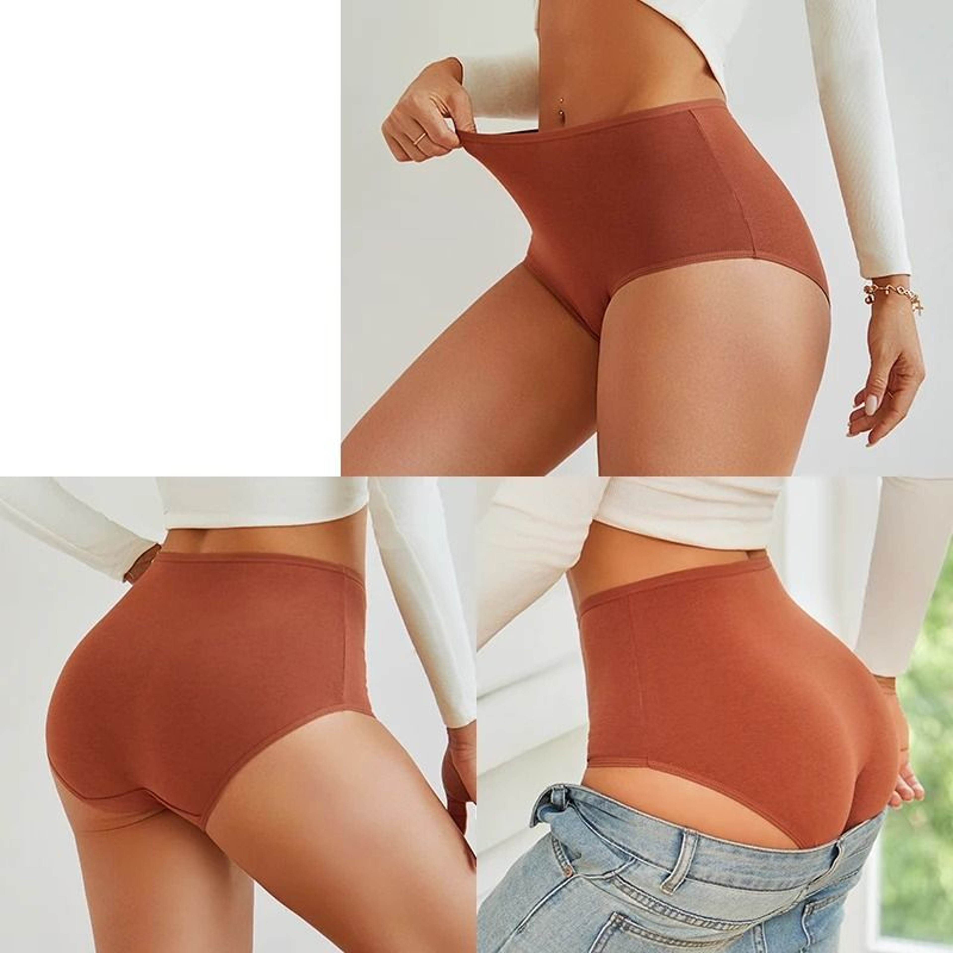 FINETOO High Waist Cotton Seamless Panties For Women Breathable Soft Comfort Underwear 4 Piece Set 4