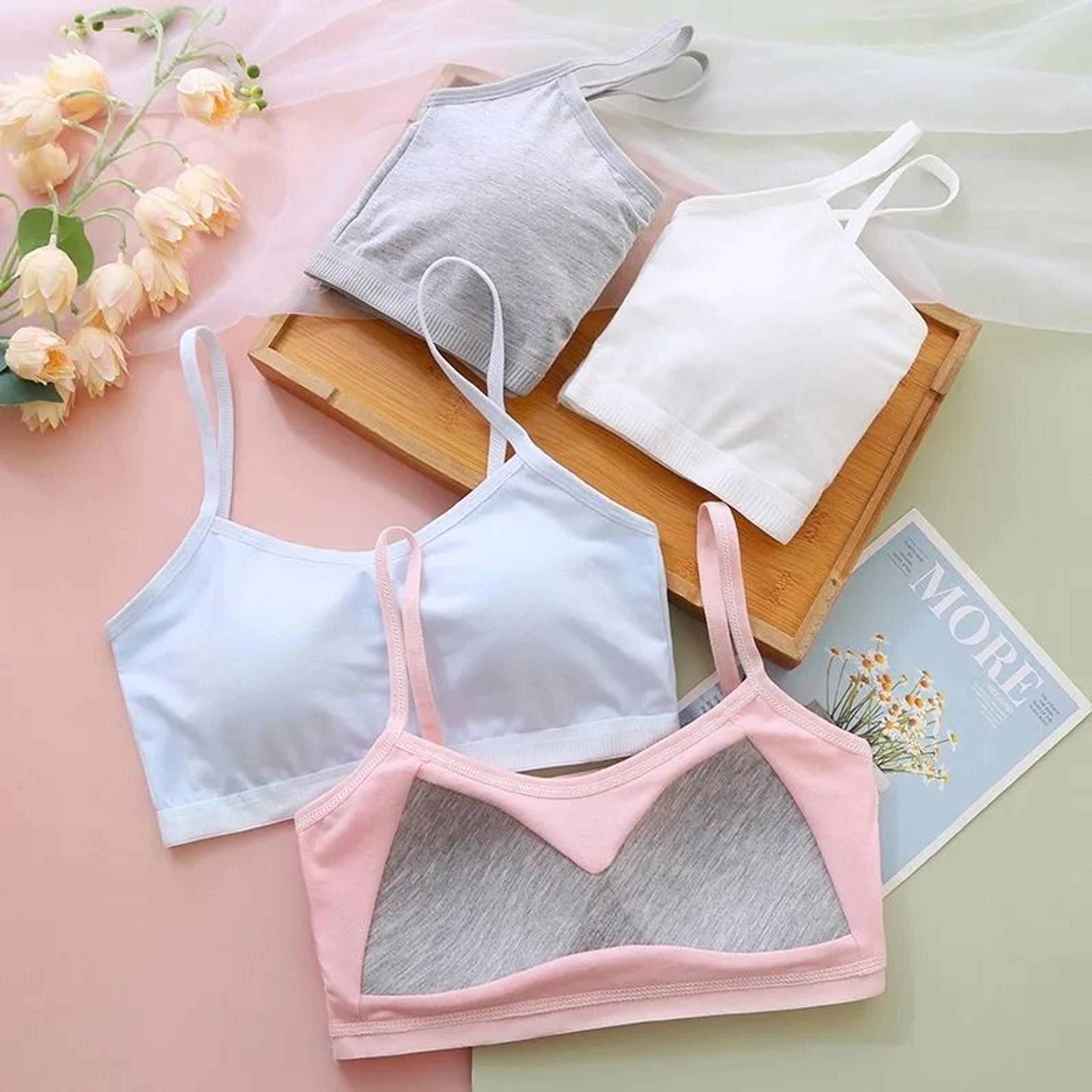 Cotton Girls Training Bra And Briefs Set Soft Wireless Underwear For Teen Girls 1