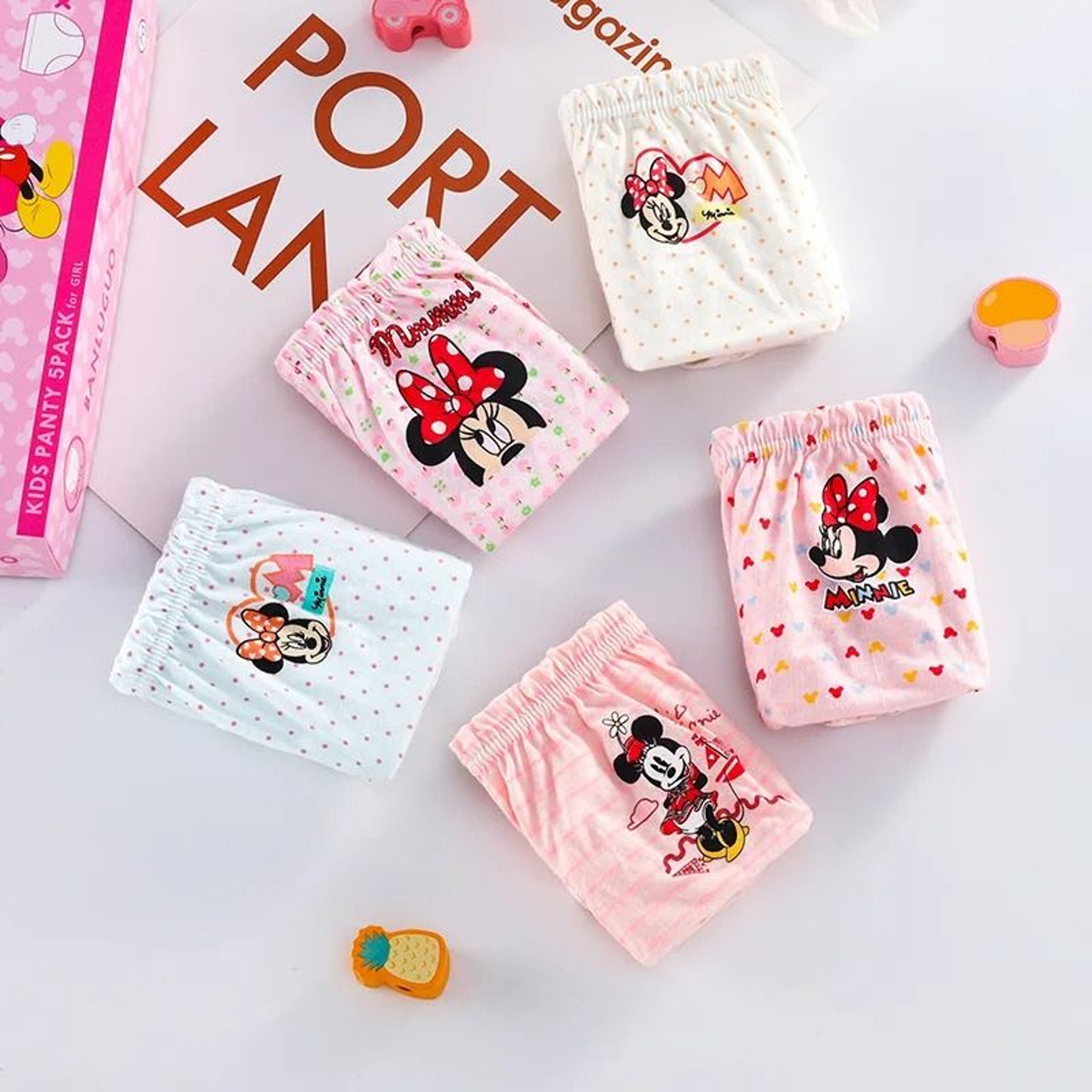 Girls Cotton Minnie Cartoon Triangle Underwear Set Soft Briefs For Kids 4