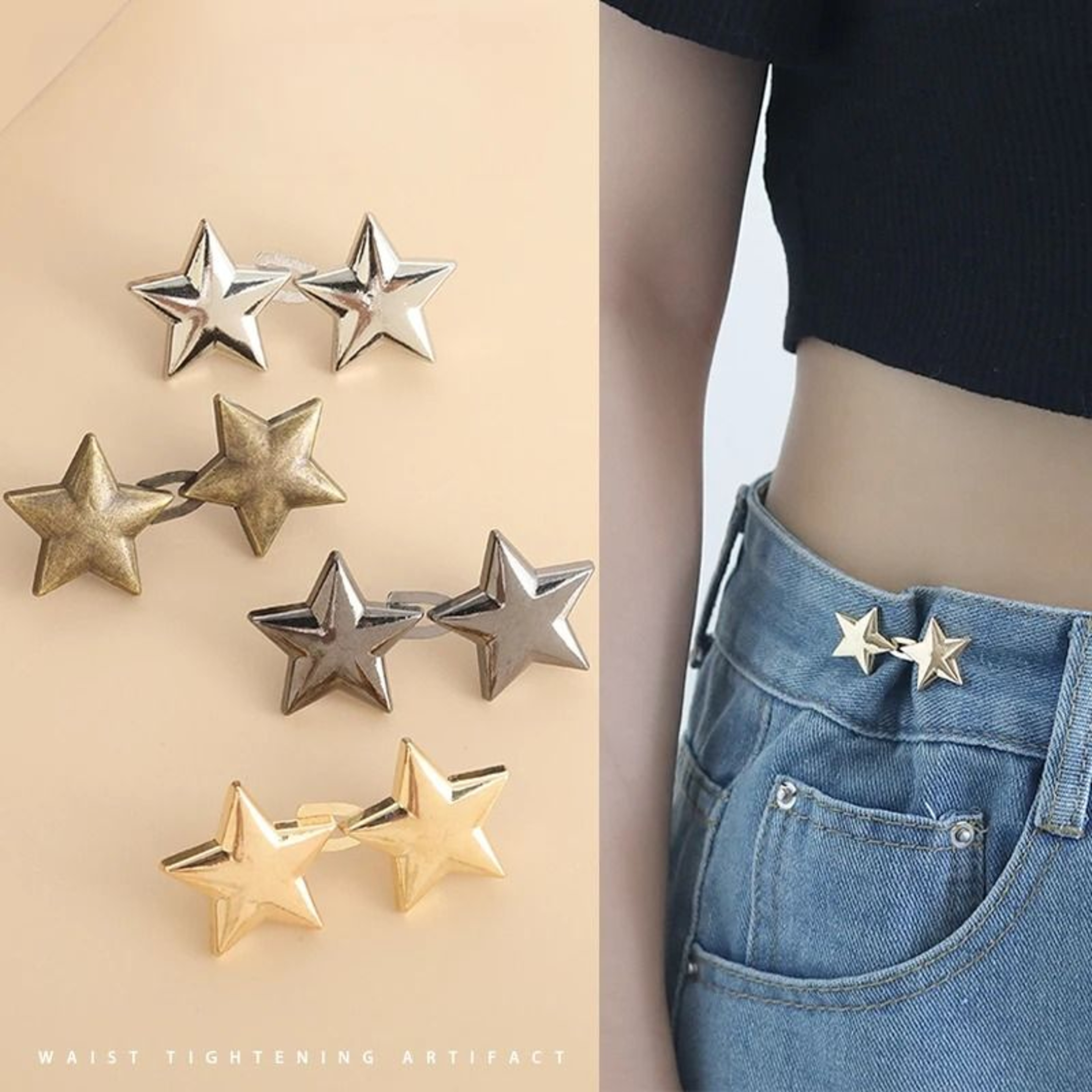 Adjustable Jeans Button Clips Waist Tightener Snap Button Buckle 0