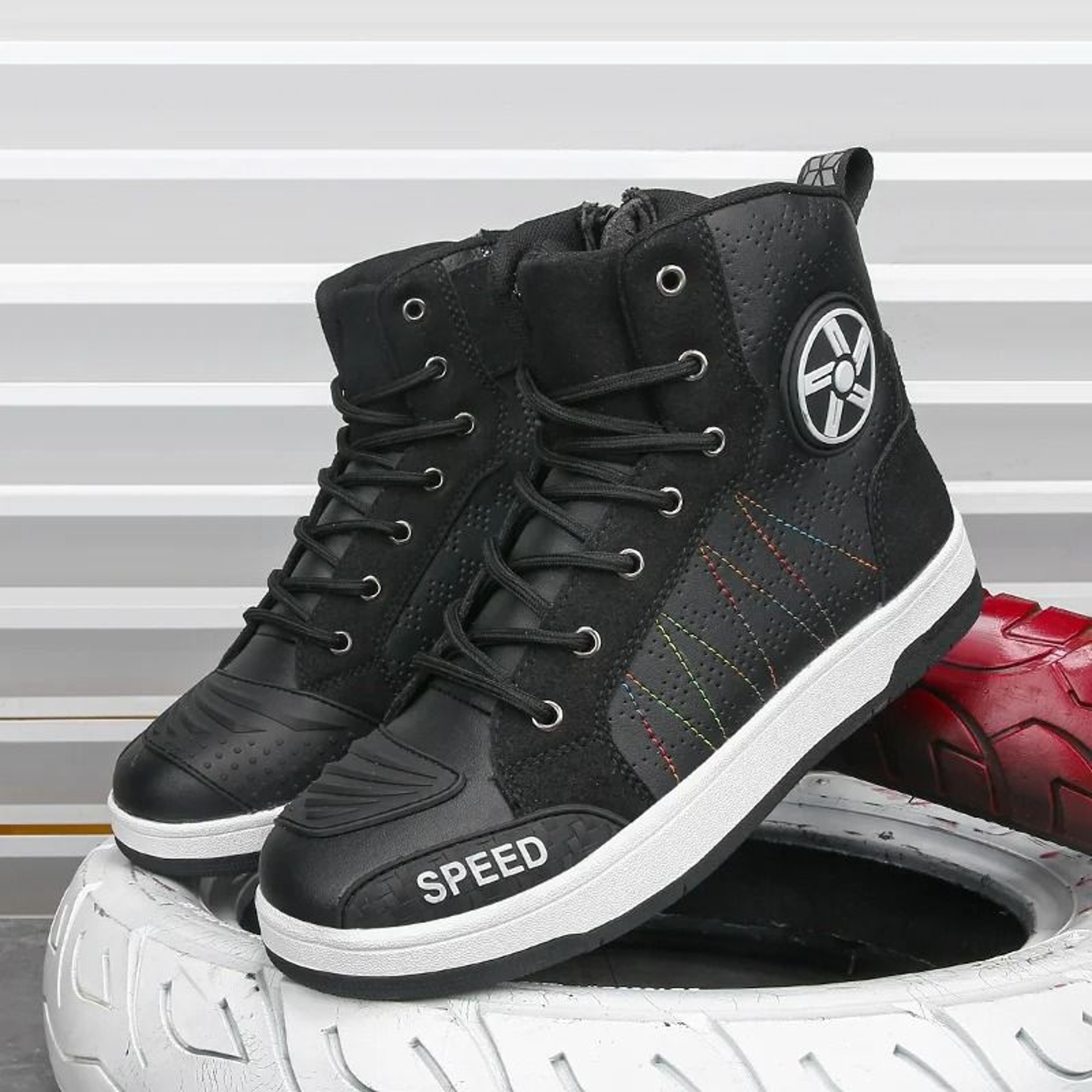 Mens Leather Motorcycle Riding Shoes Protective Anti Slip Boots 1