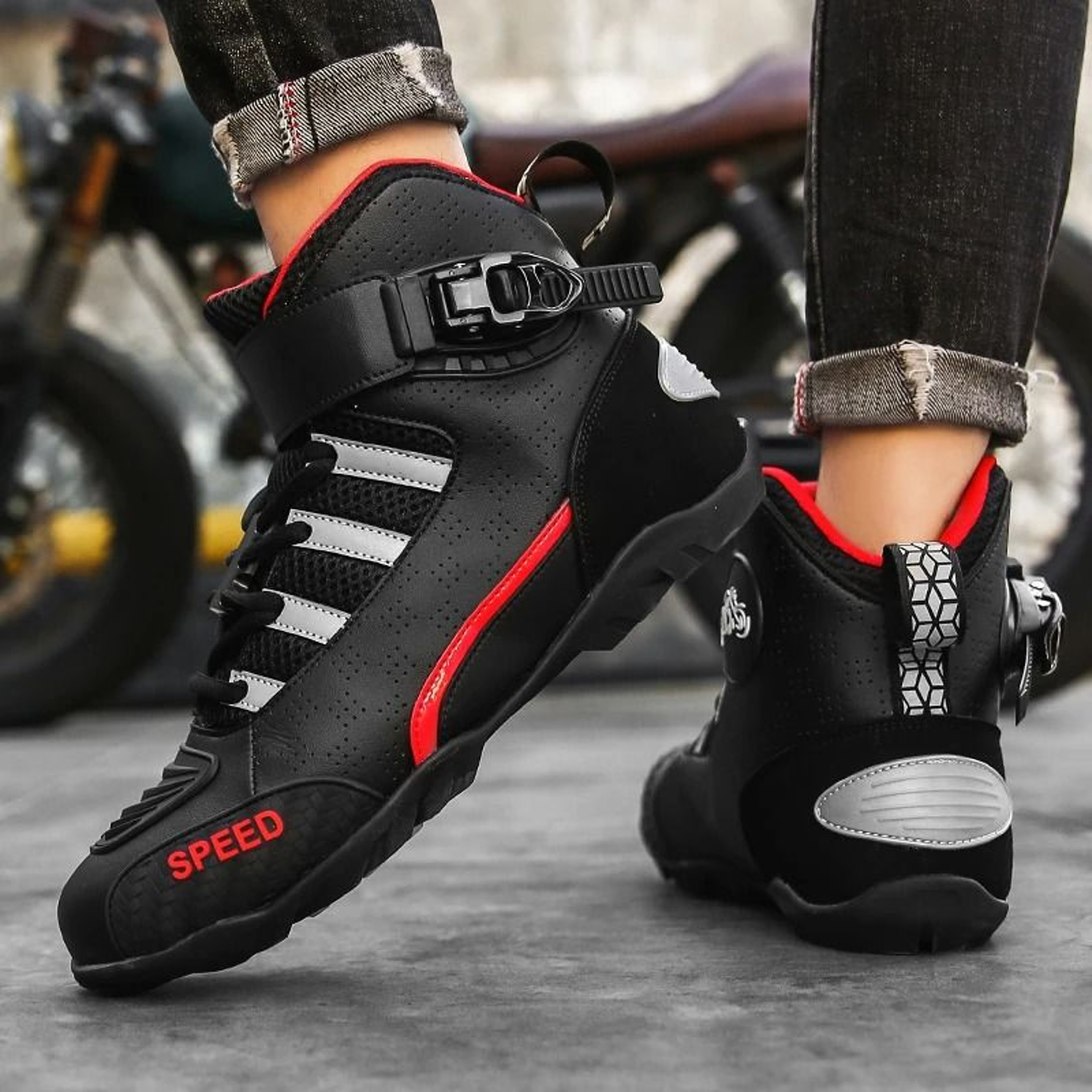 Mens Motorcycle Boots Leather Anti Slip Racing Ankle Riding Footwear 1
