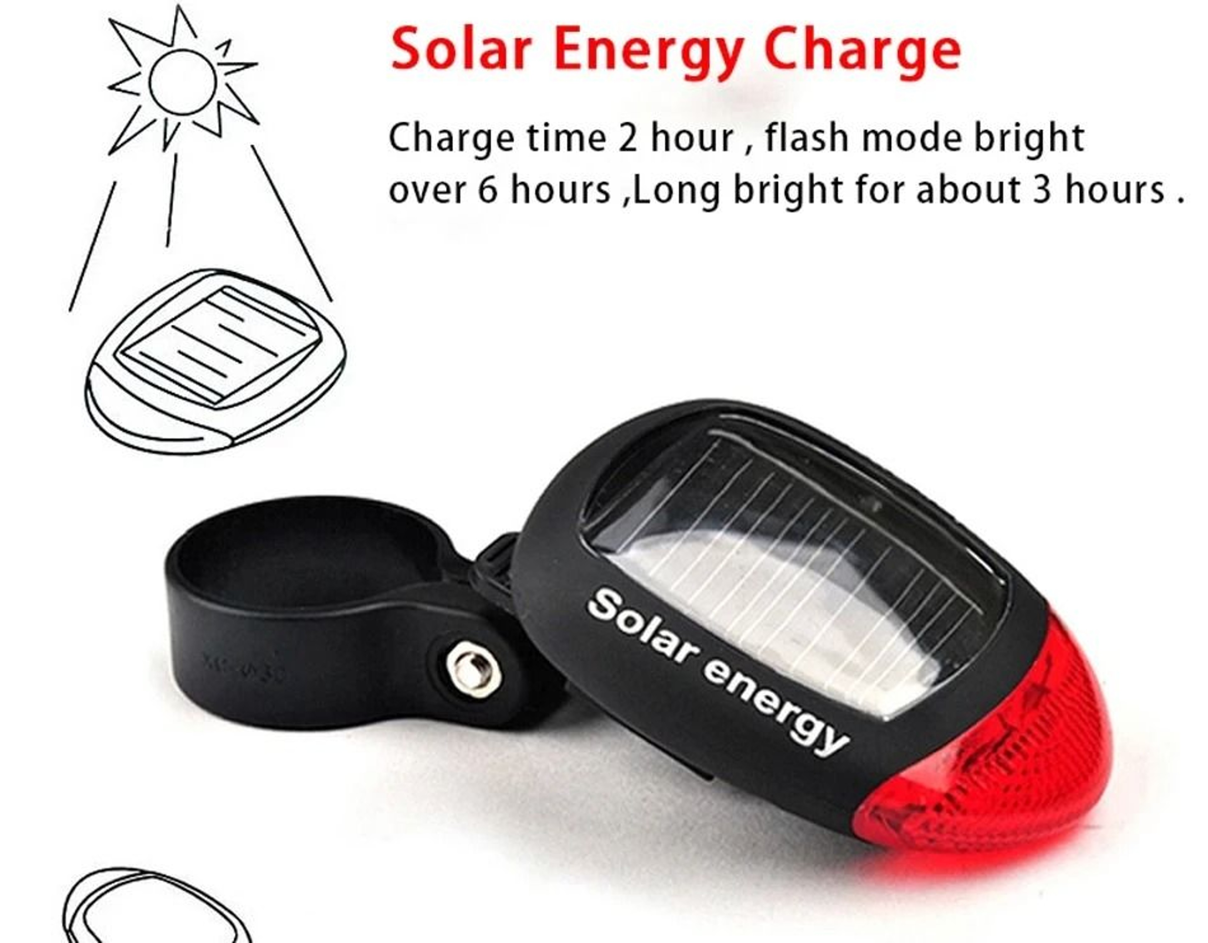 Solar Powered Bicycle Front And Rear Safety Lights Waterproof Cycling Lamp Set 2