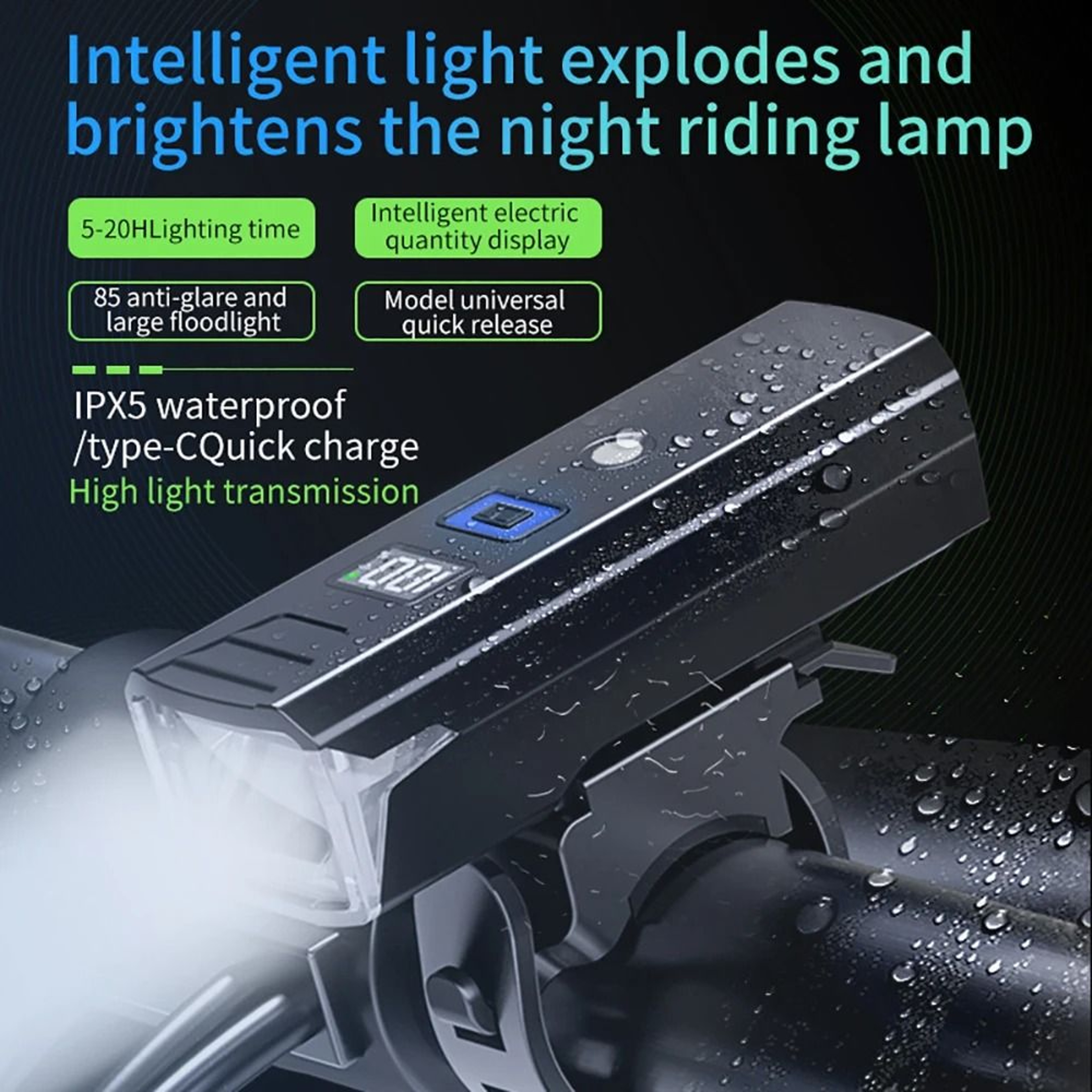 USB Rechargeable Bicycle Headlight 300 Lumen With Battery Level Display And Power Bank 0