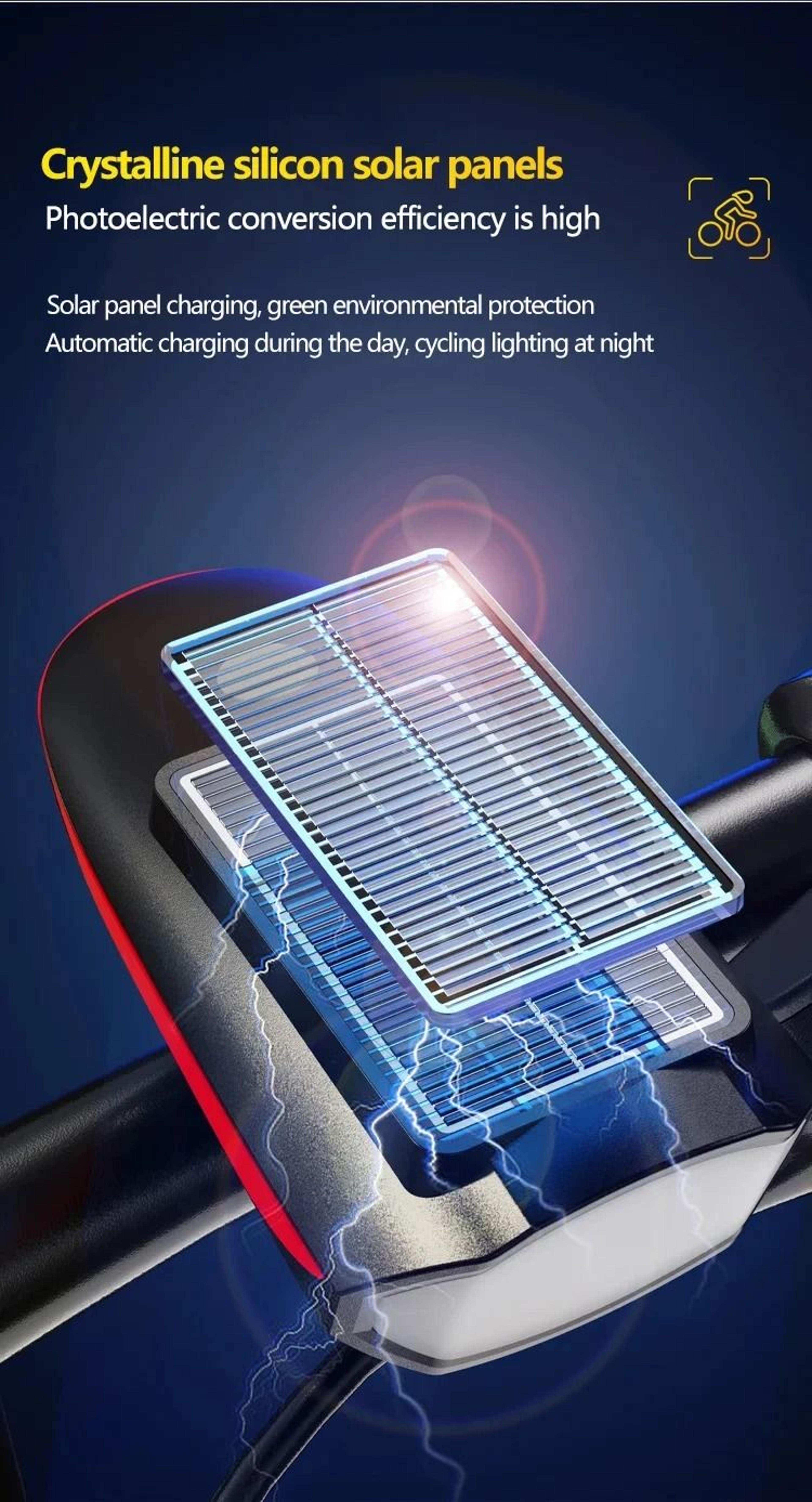 Solar Rechargeable Bicycle Headlight With Horn And LED Front Lamp For Road And Mountain Bikes 2