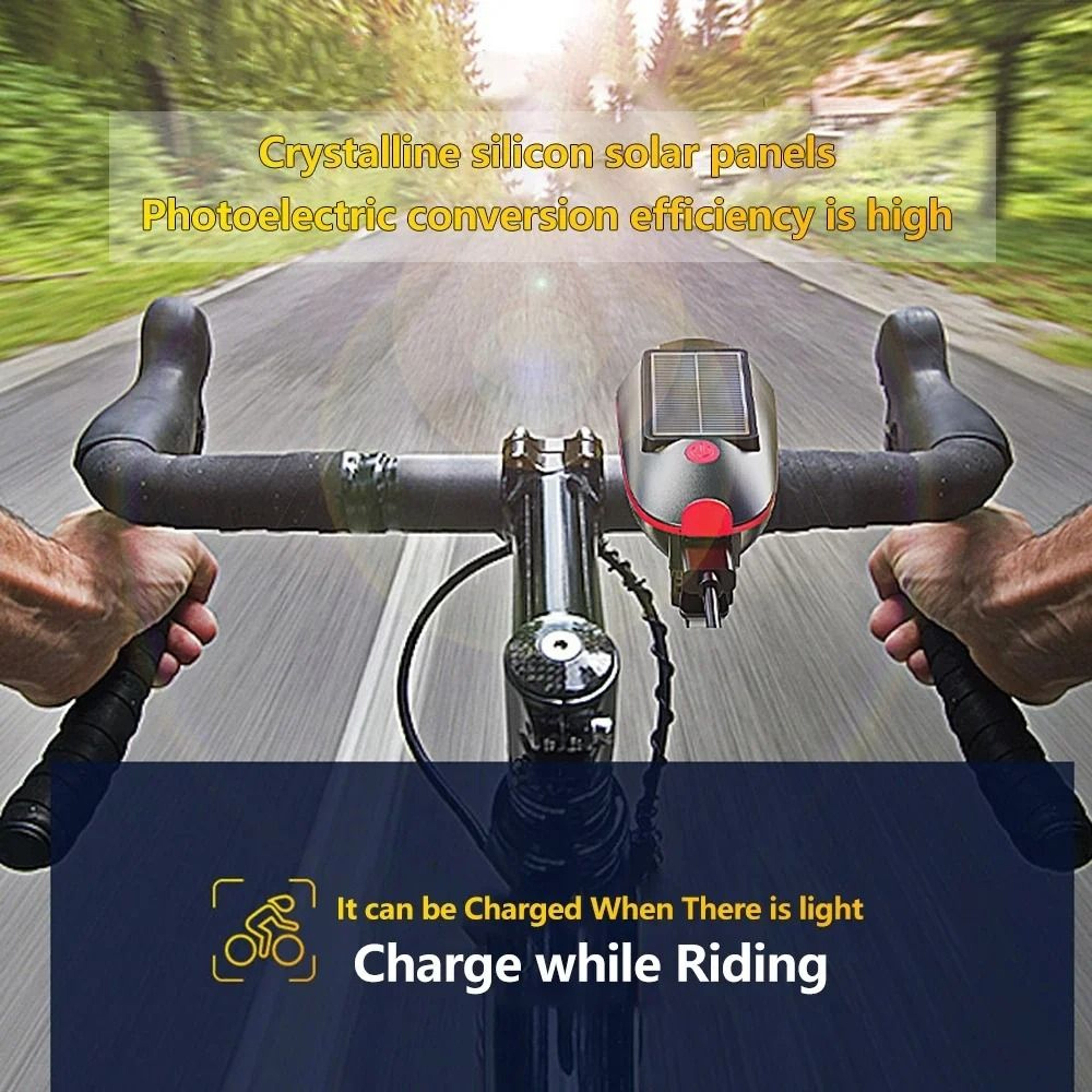 Solar Rechargeable Bicycle Headlight With Horn And LED Front Lamp For Road And Mountain Bikes 5
