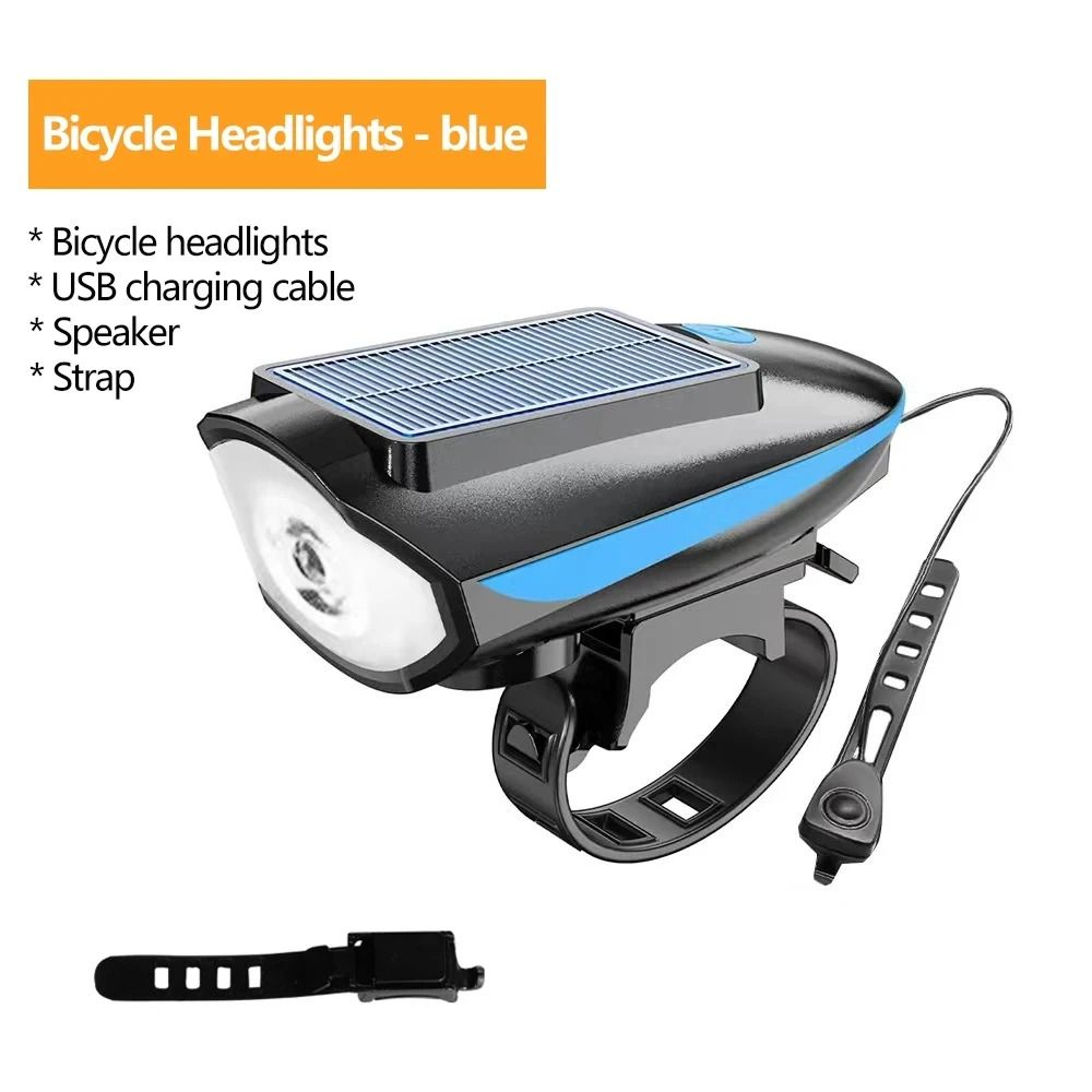 Solar Rechargeable Bicycle Headlight With Horn And LED Front Lamp For Road And Mountain Bikes 6