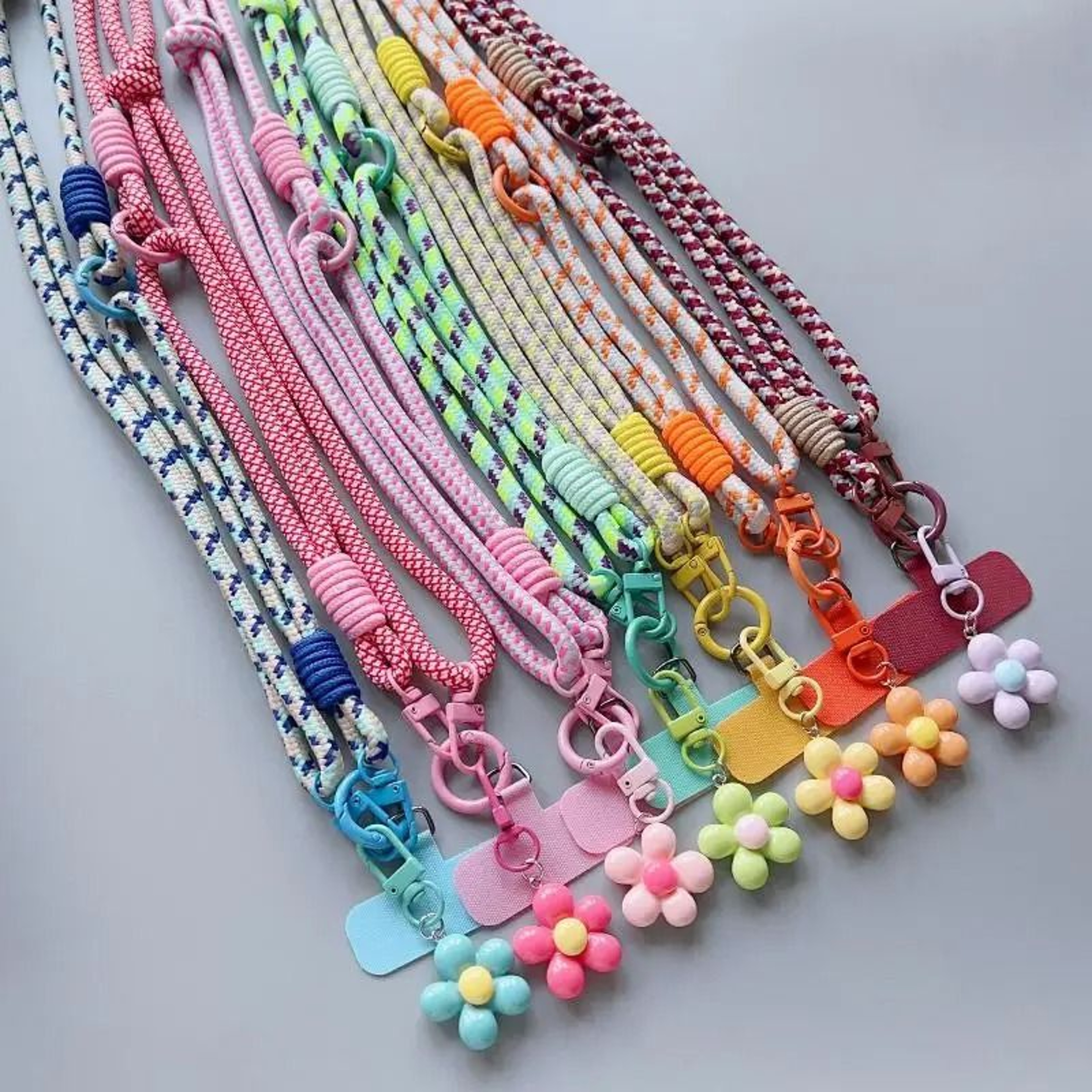 Colorful Nylon Phone Lanyard Shoulder Strap With Flower Charm 1