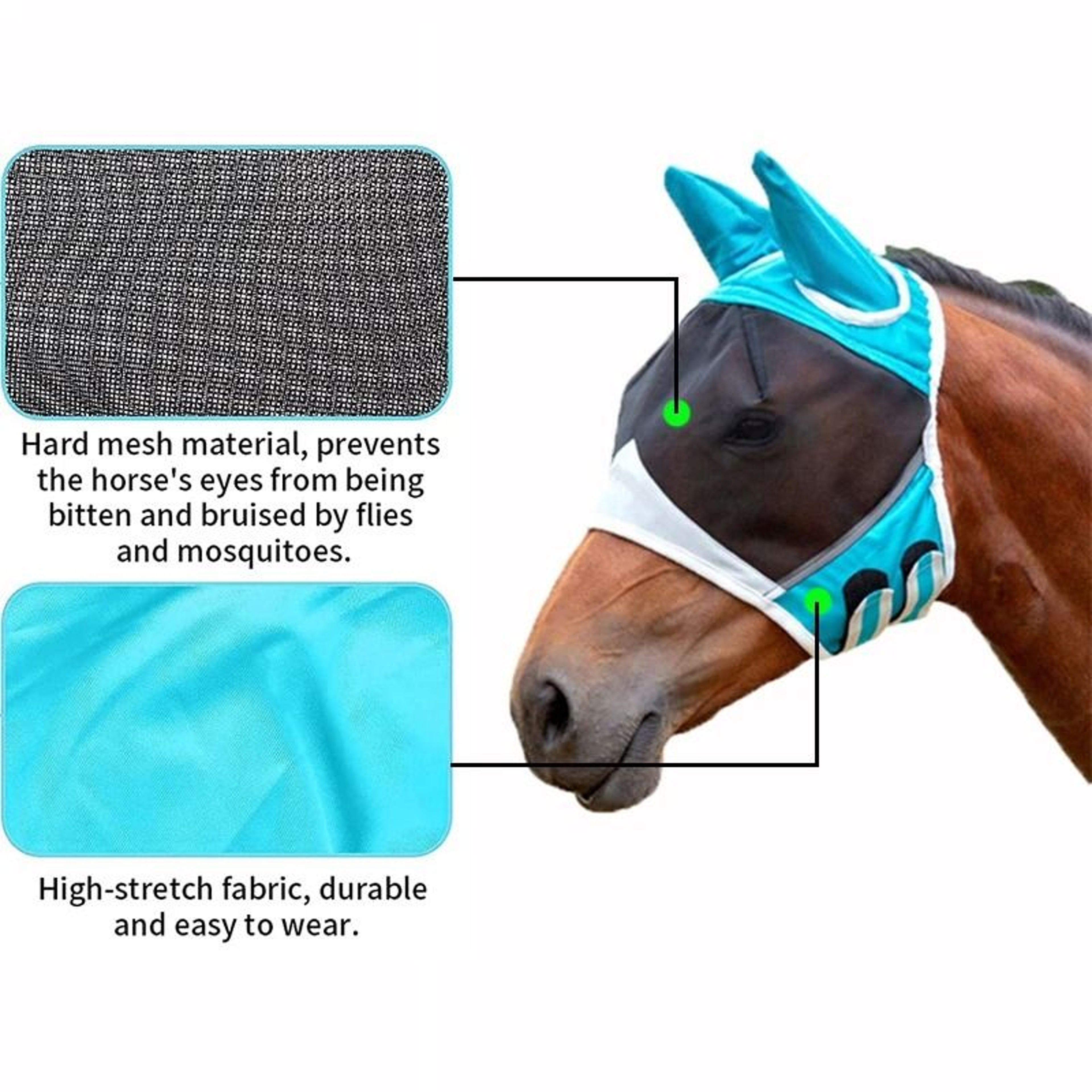 Fine Mesh Horse Fly Mask With Ears UV Protection For Equine Care 3