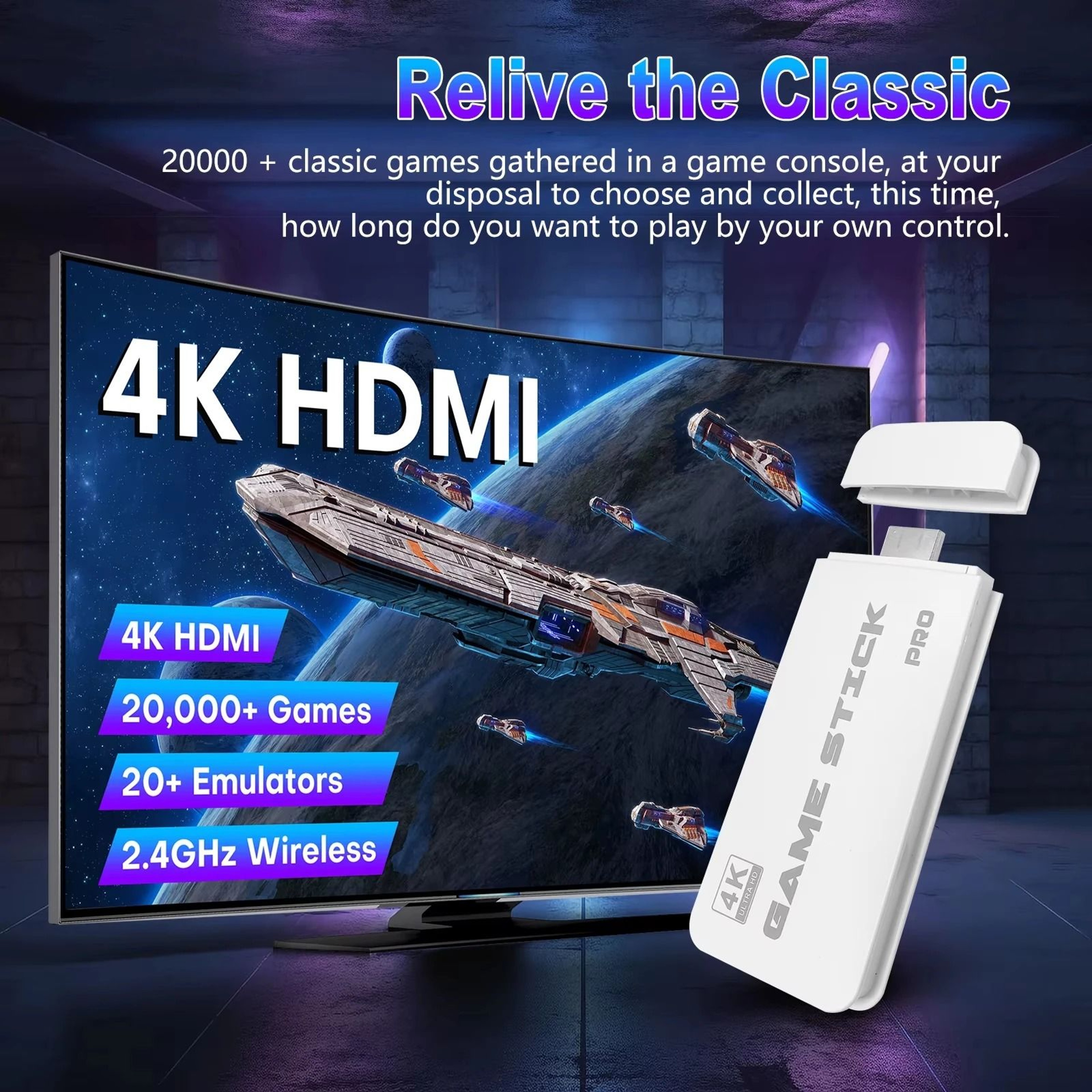 4K TV Game Stick M15 Retro Video Game Console With Wireless Controllers And 20000 Built In Games 4