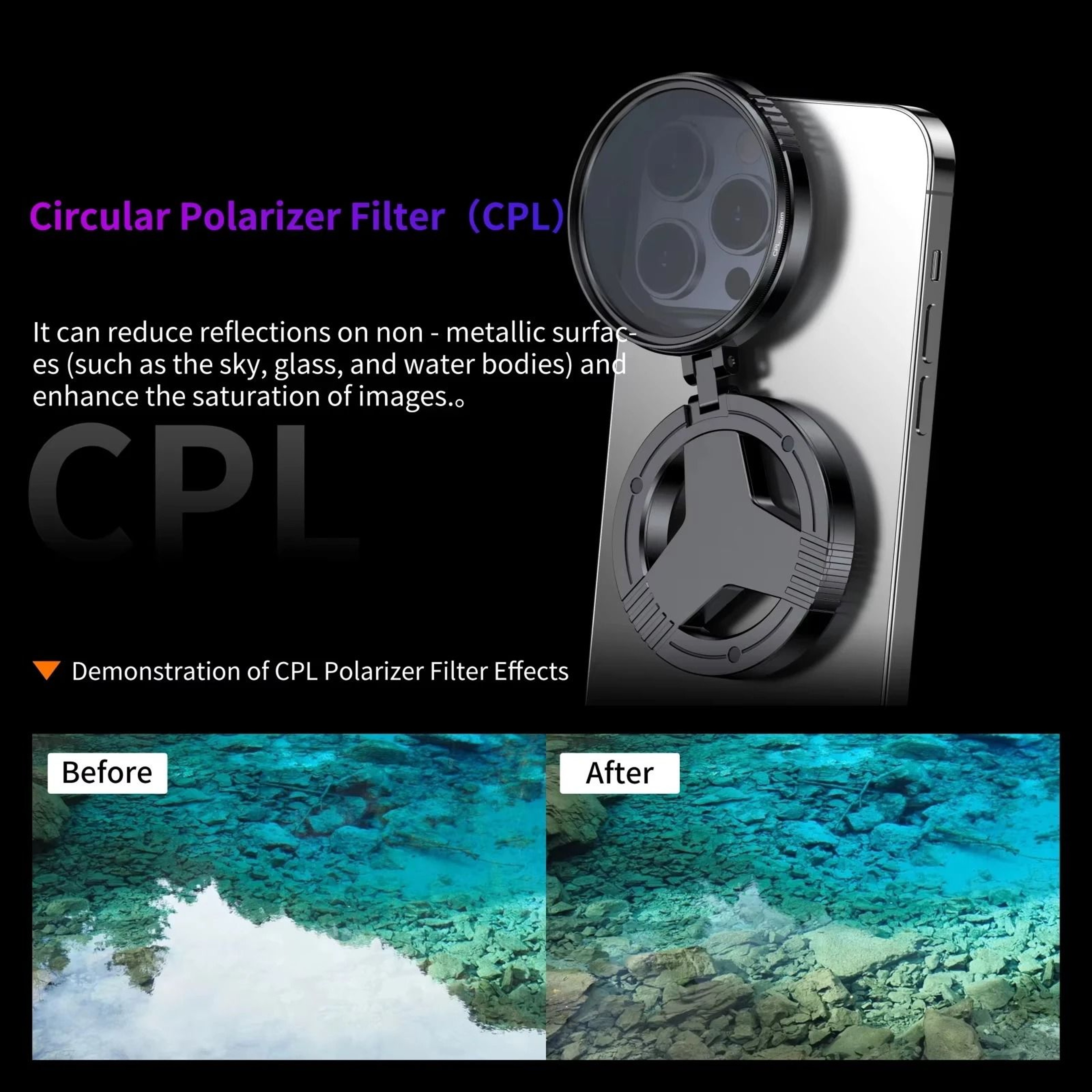 52mm Magnetic CPL Polarizer Filter Holder For Smartphone Vlogging And Photography 2