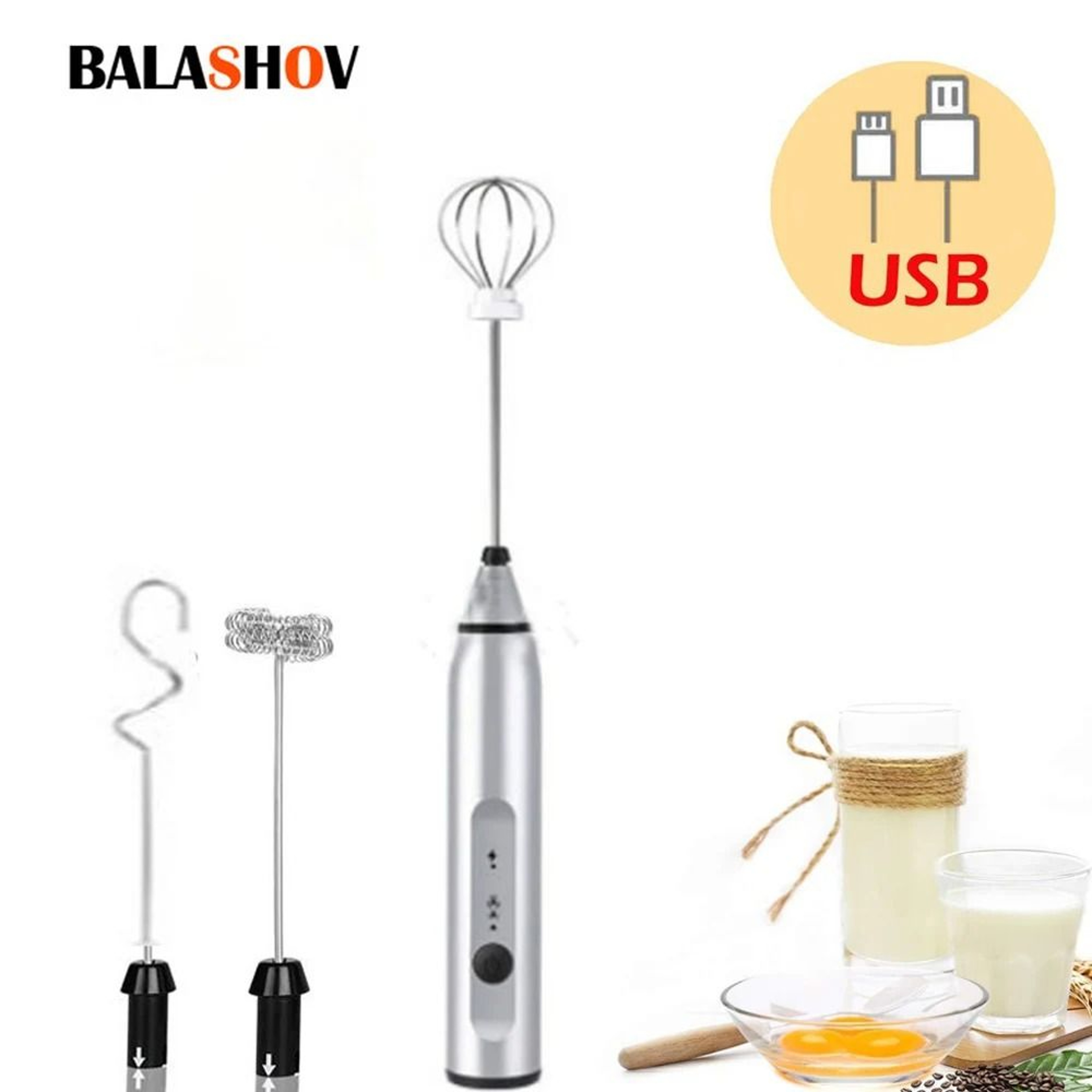 USB Rechargeable Electric Milk Frother Handheld Coffee Whisk Mixer 0