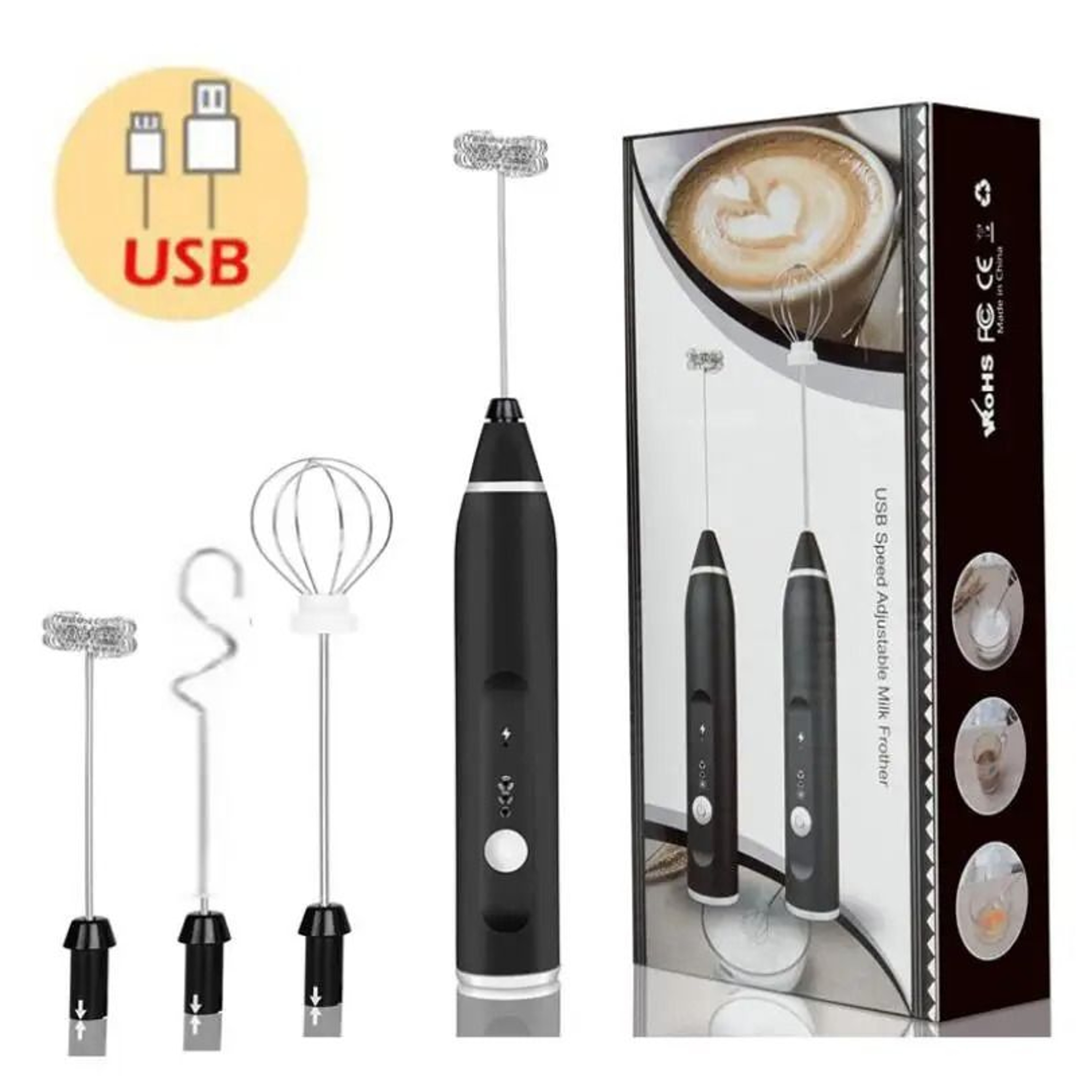 USB Rechargeable Electric Milk Frother Handheld Coffee Whisk Mixer 7