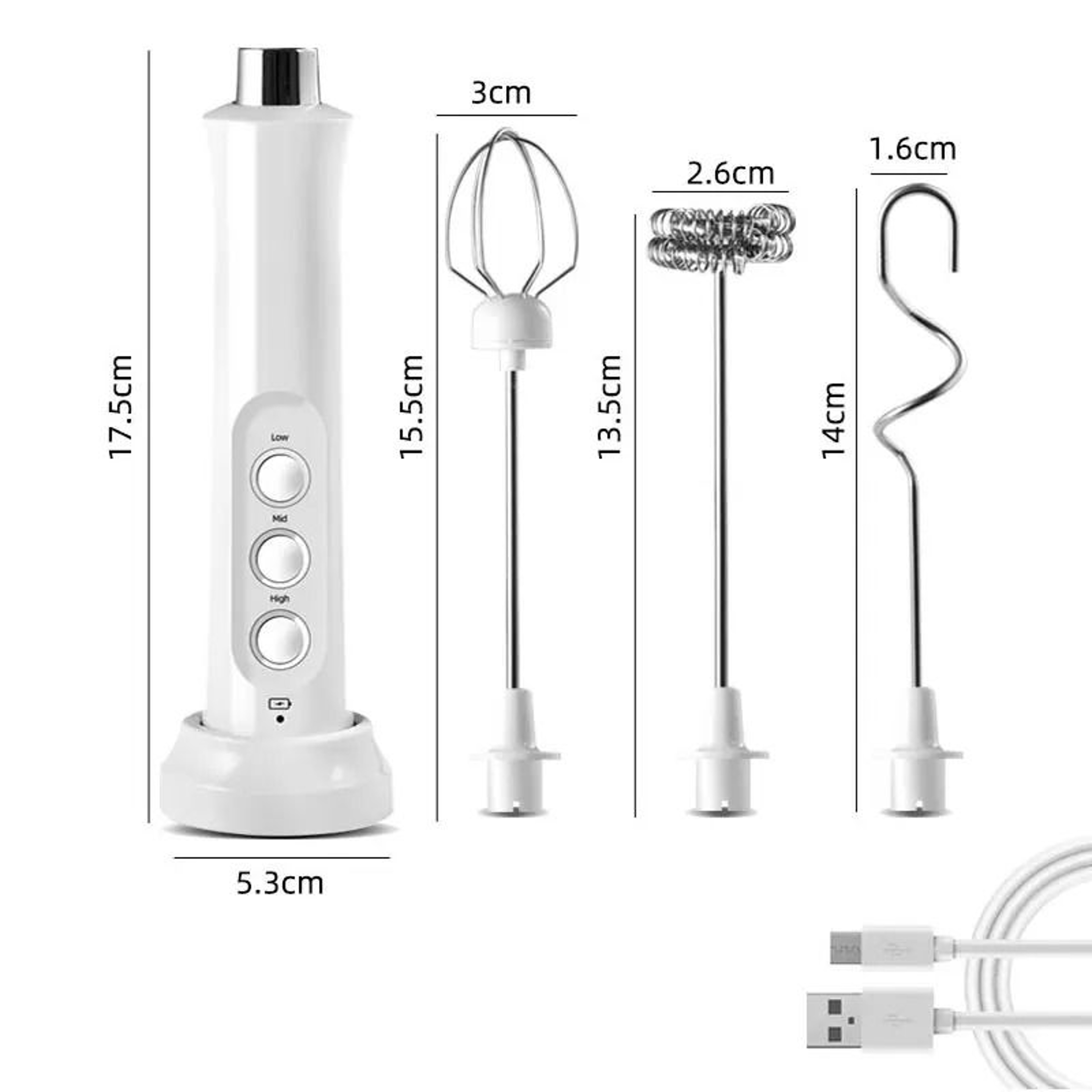 3 In 1 Rechargeable Electric Milk Frother Handheld Coffee Whisk Mixer 5