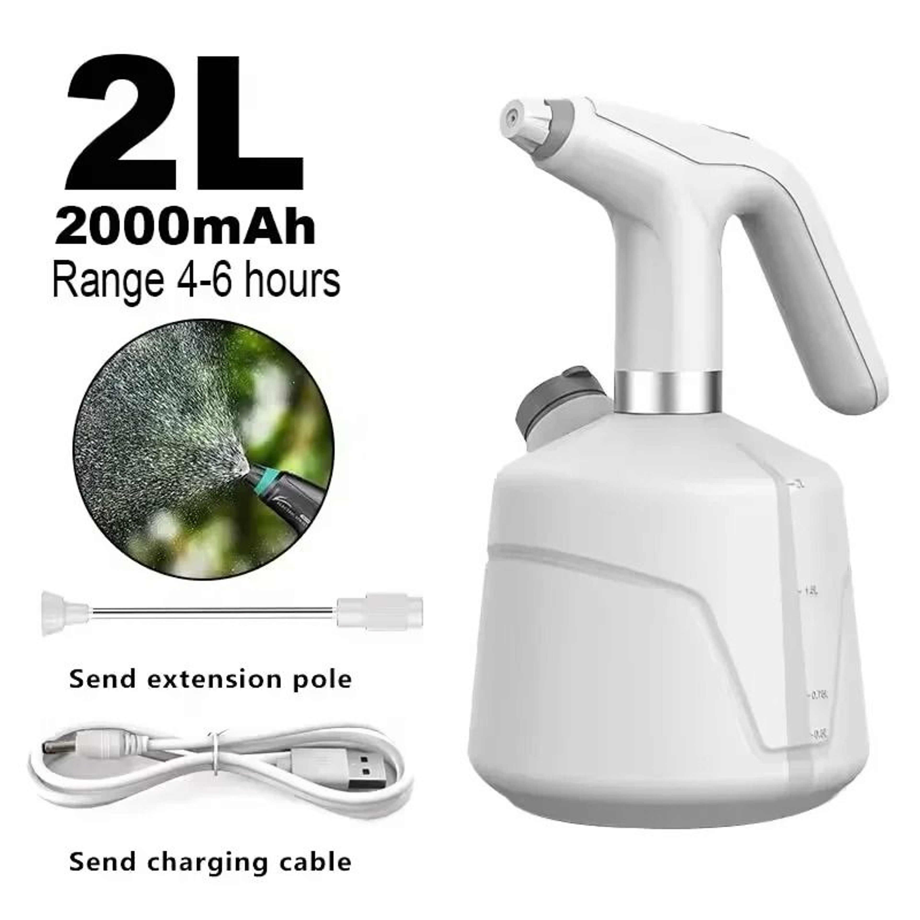 Electric Garden Sprayer With USB Rechargeable Battery Automatic Watering Can 2L Capacity 7