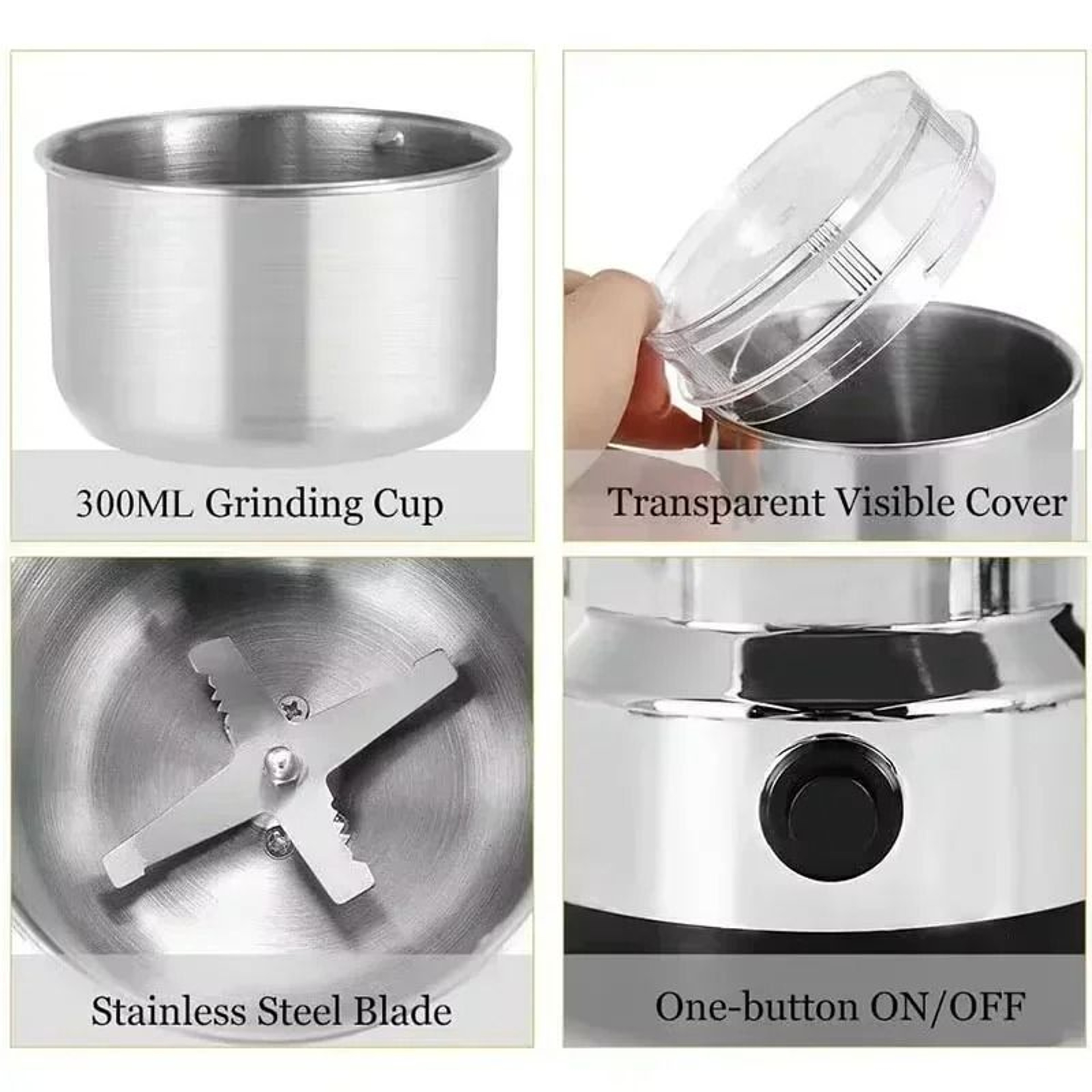 Electric Coffee Grinder 150W Stainless Steel Grinder For Spices Nuts And Dry Or Wet Ingredients 5