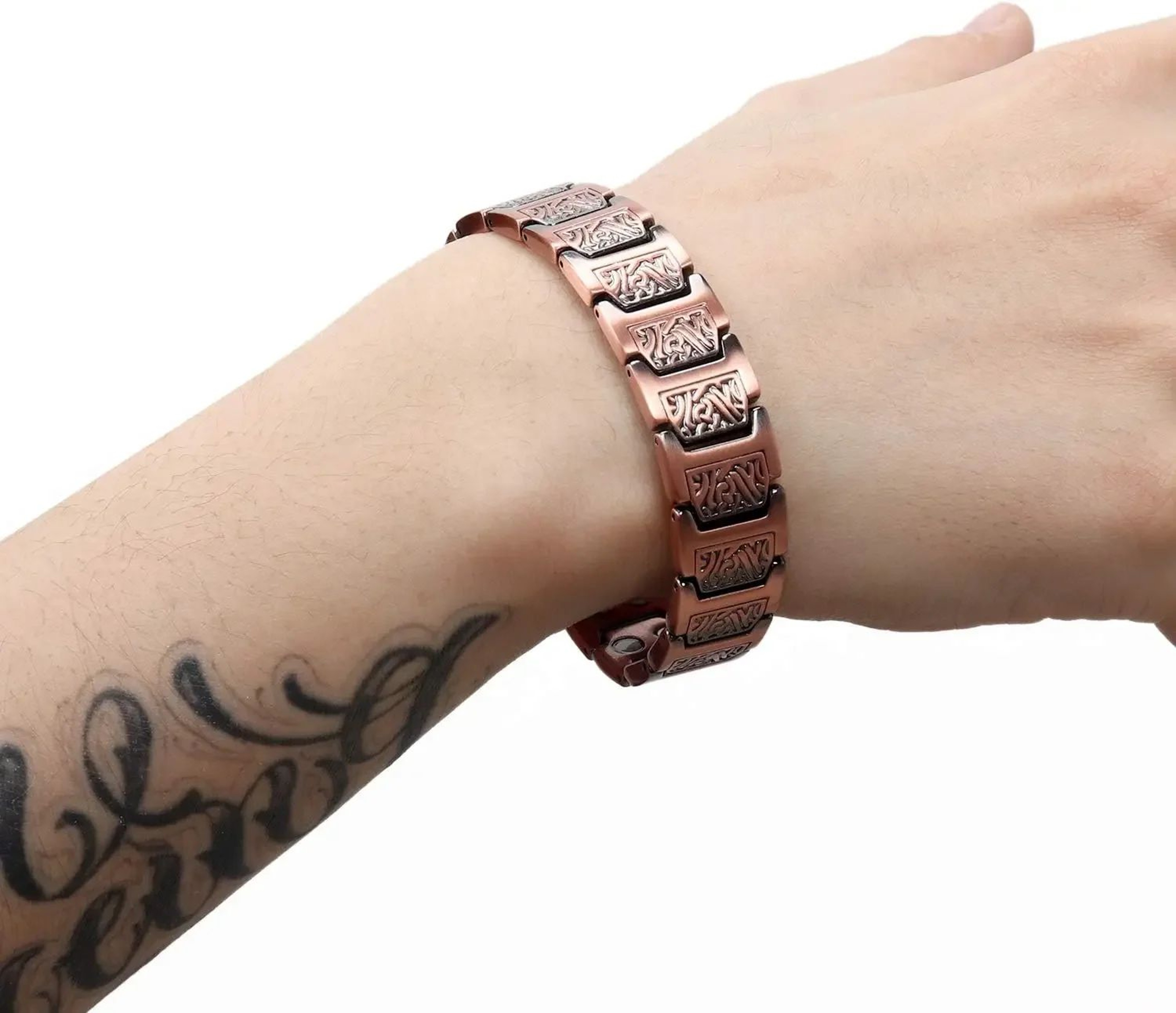 Copper healing bracelet shown on wrist