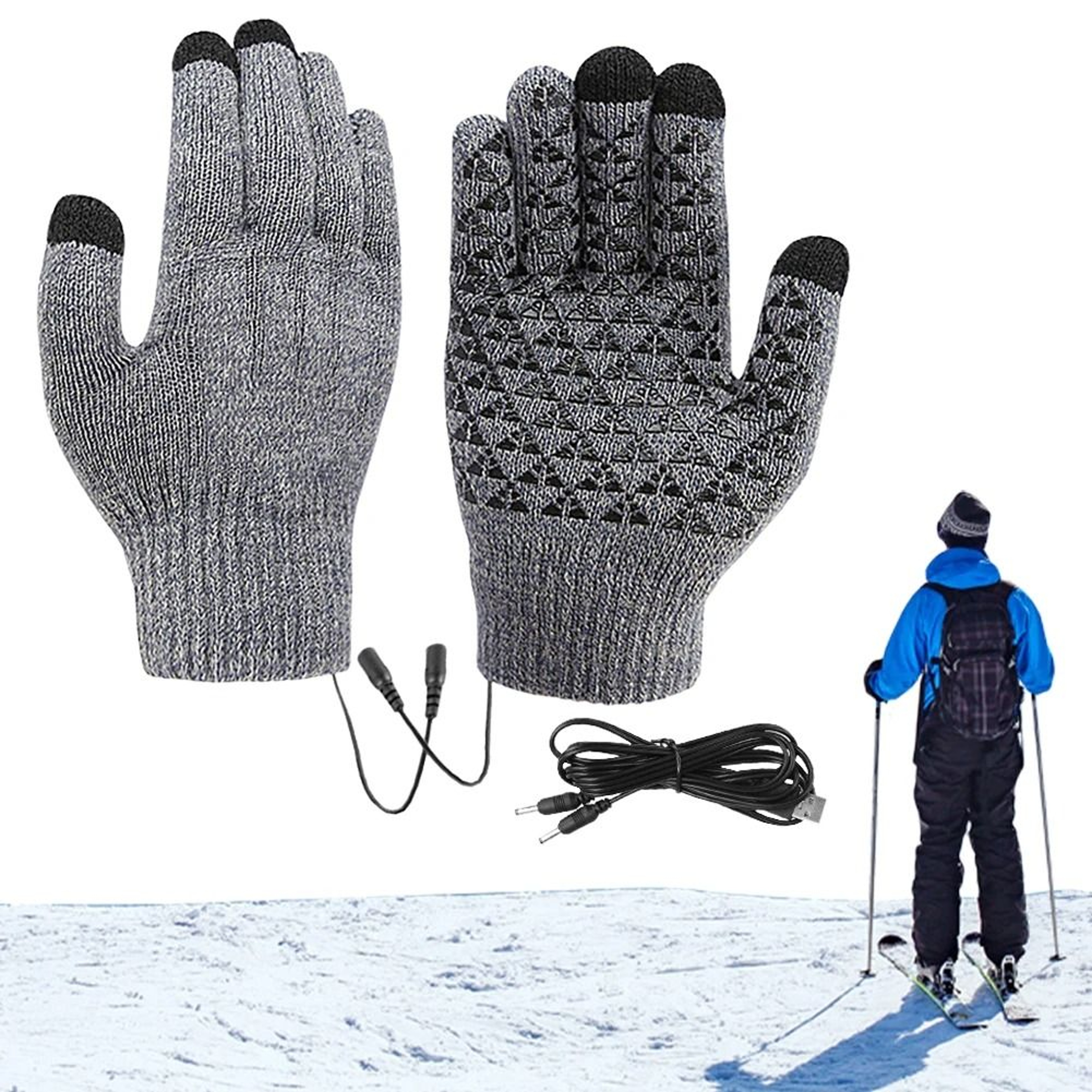 USB Electric Heated Full Finger Touch Screen Gloves Windproof Thermal Mitts 0