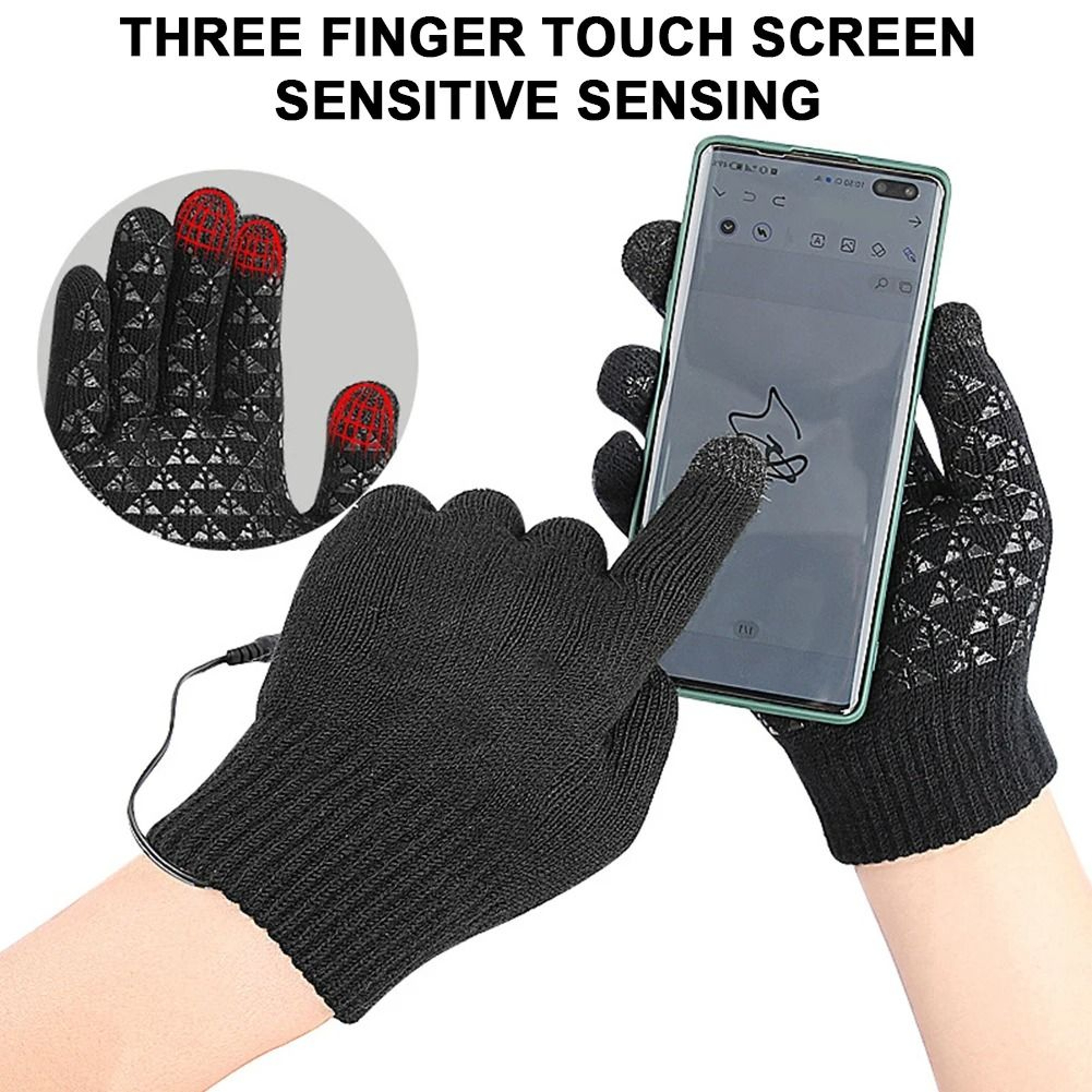 USB Electric Heated Full Finger Touch Screen Gloves Windproof Thermal Mitts 3