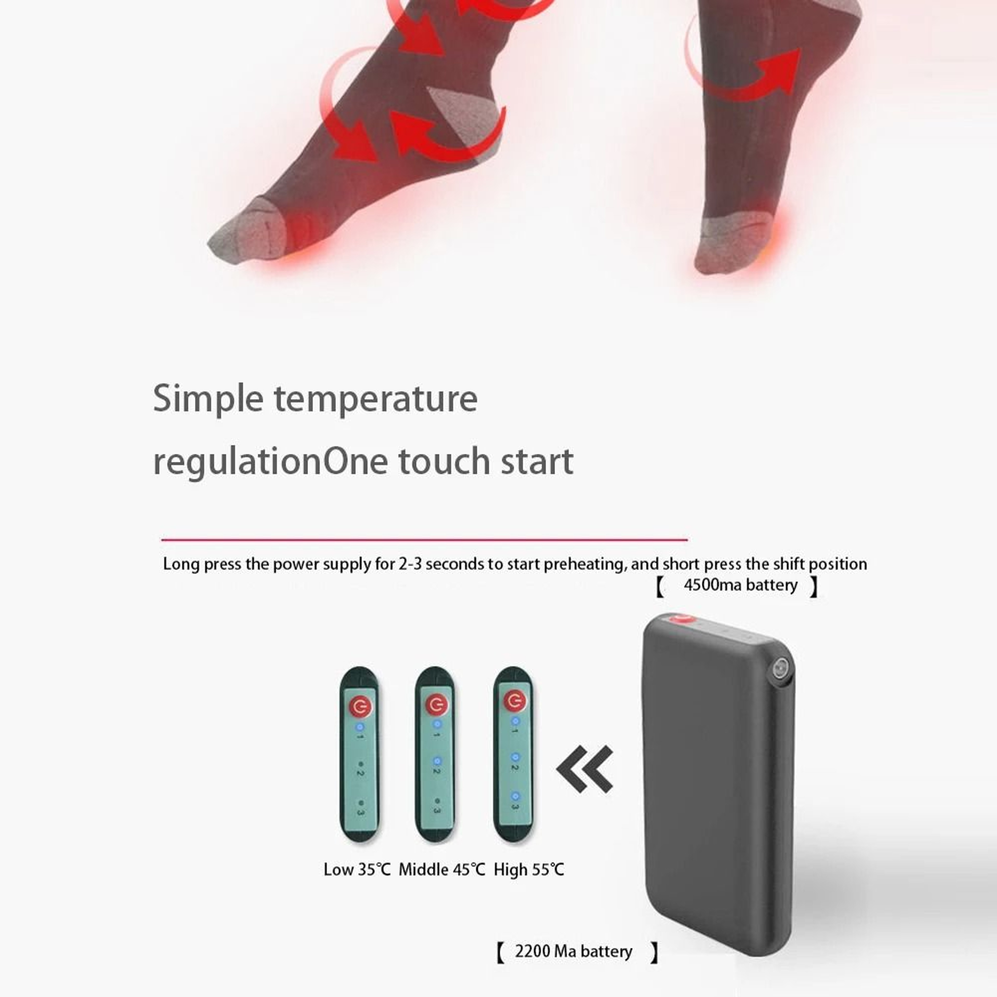Electric Heated Socks 3 Level Temperature Winter Warm Long AntiSlip Socks No Battery 4