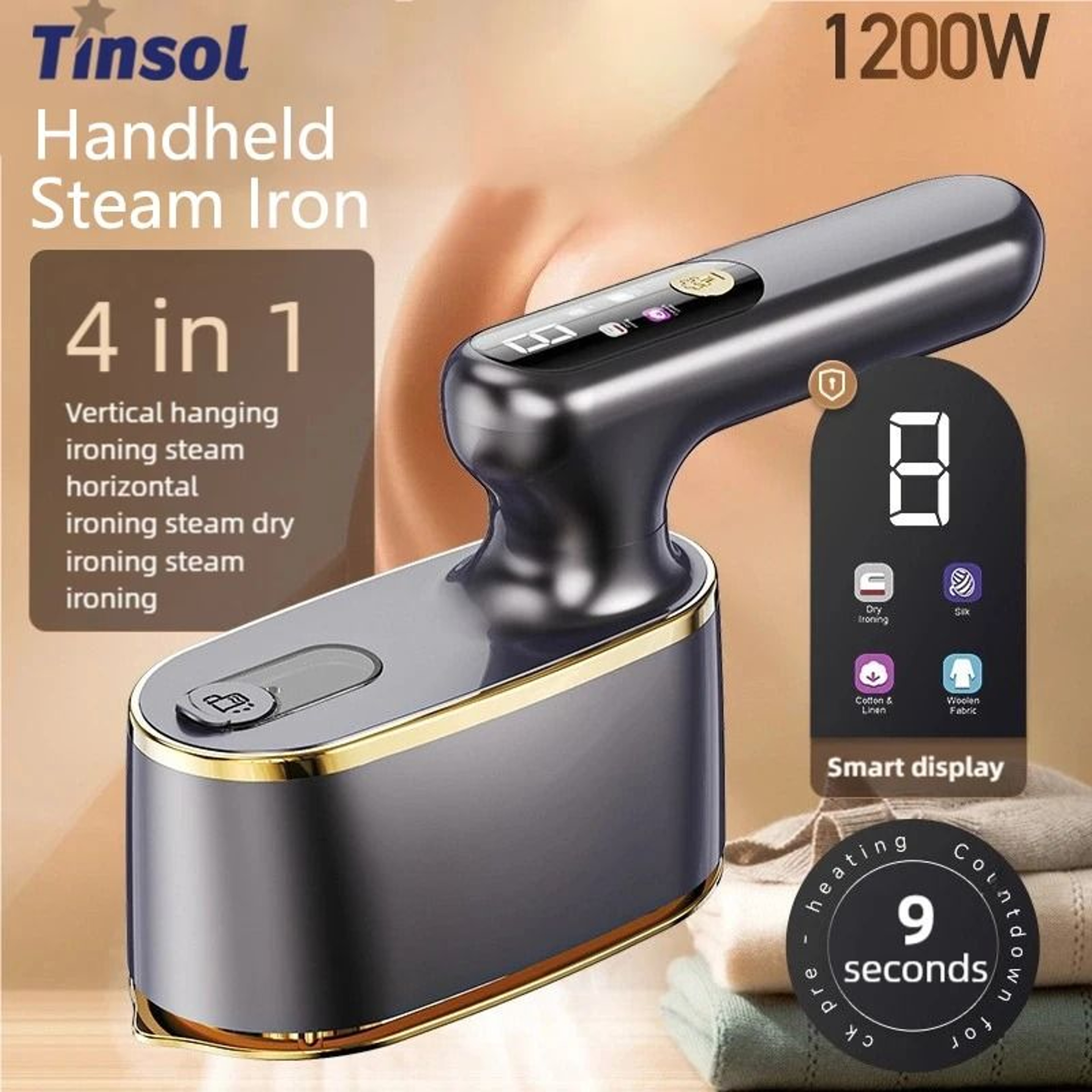 1200W Handheld Steam Iron With LCD Display And 180 Degree Rotating Handle 0