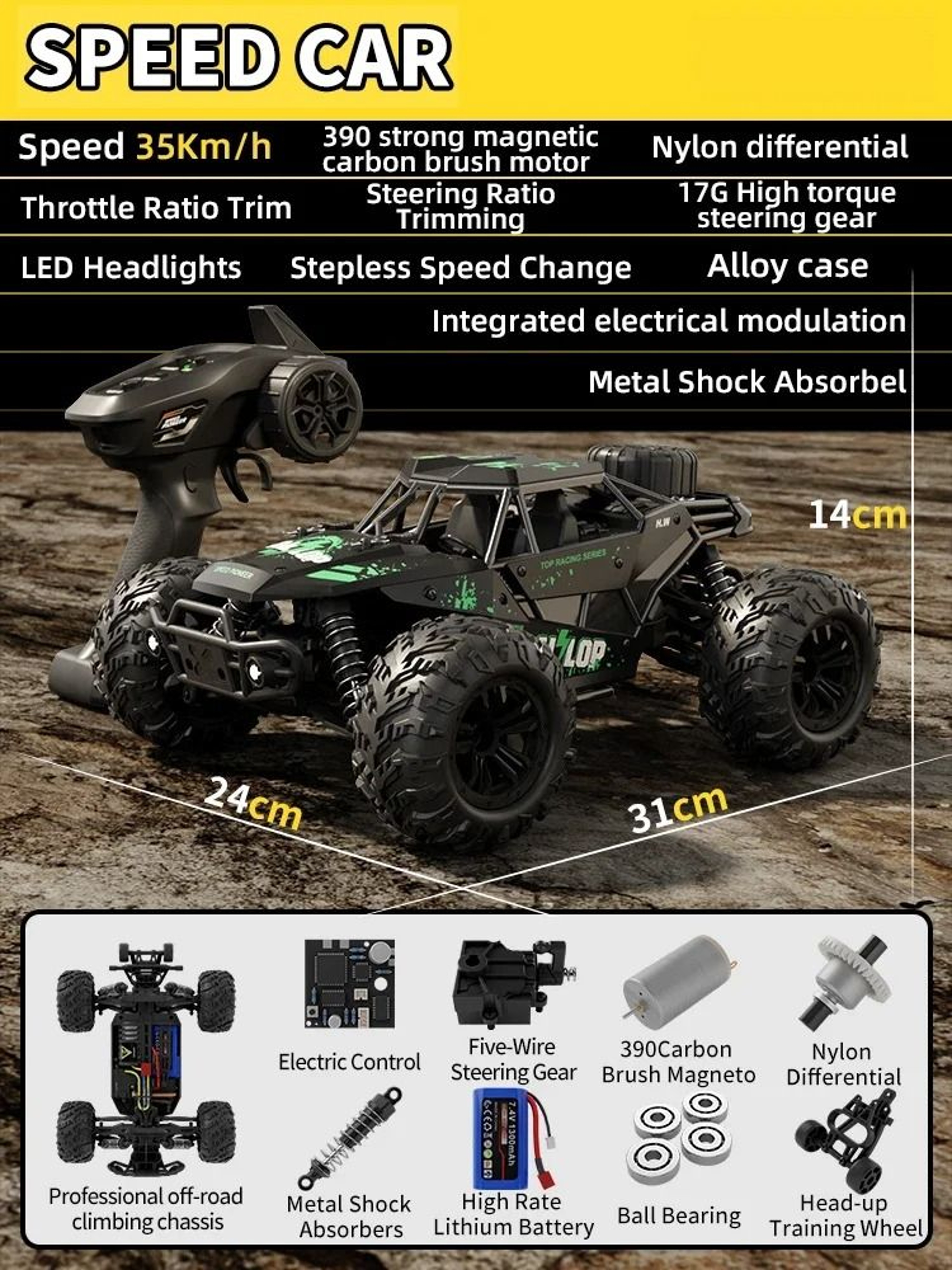 1 16 Scale 4WD High Speed Remote Control Car With 35 KMH Speed And All Terrain Design 7