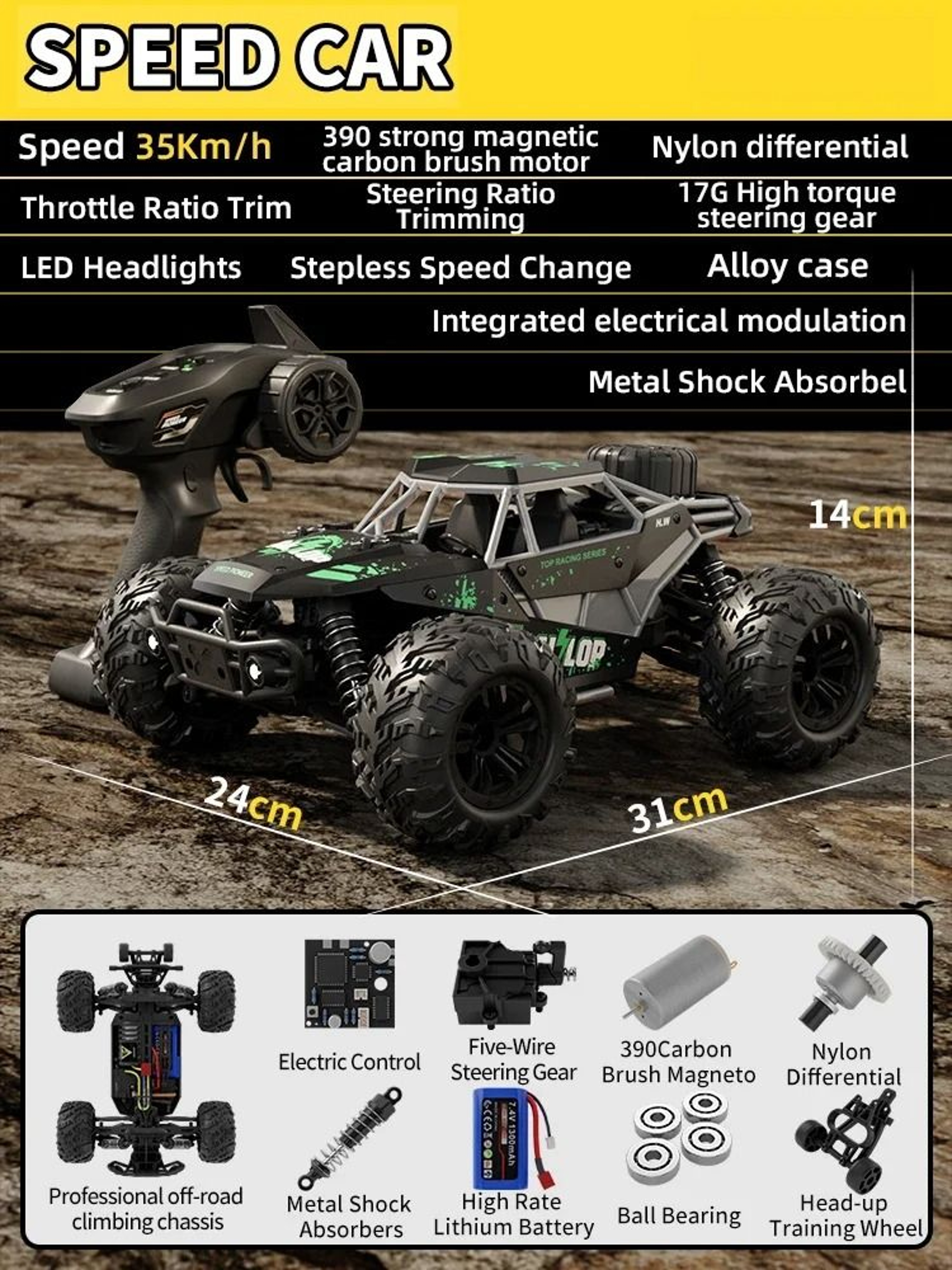 1 16 Scale 4WD High Speed Remote Control Car With 35 KMH Speed And All Terrain Design 8