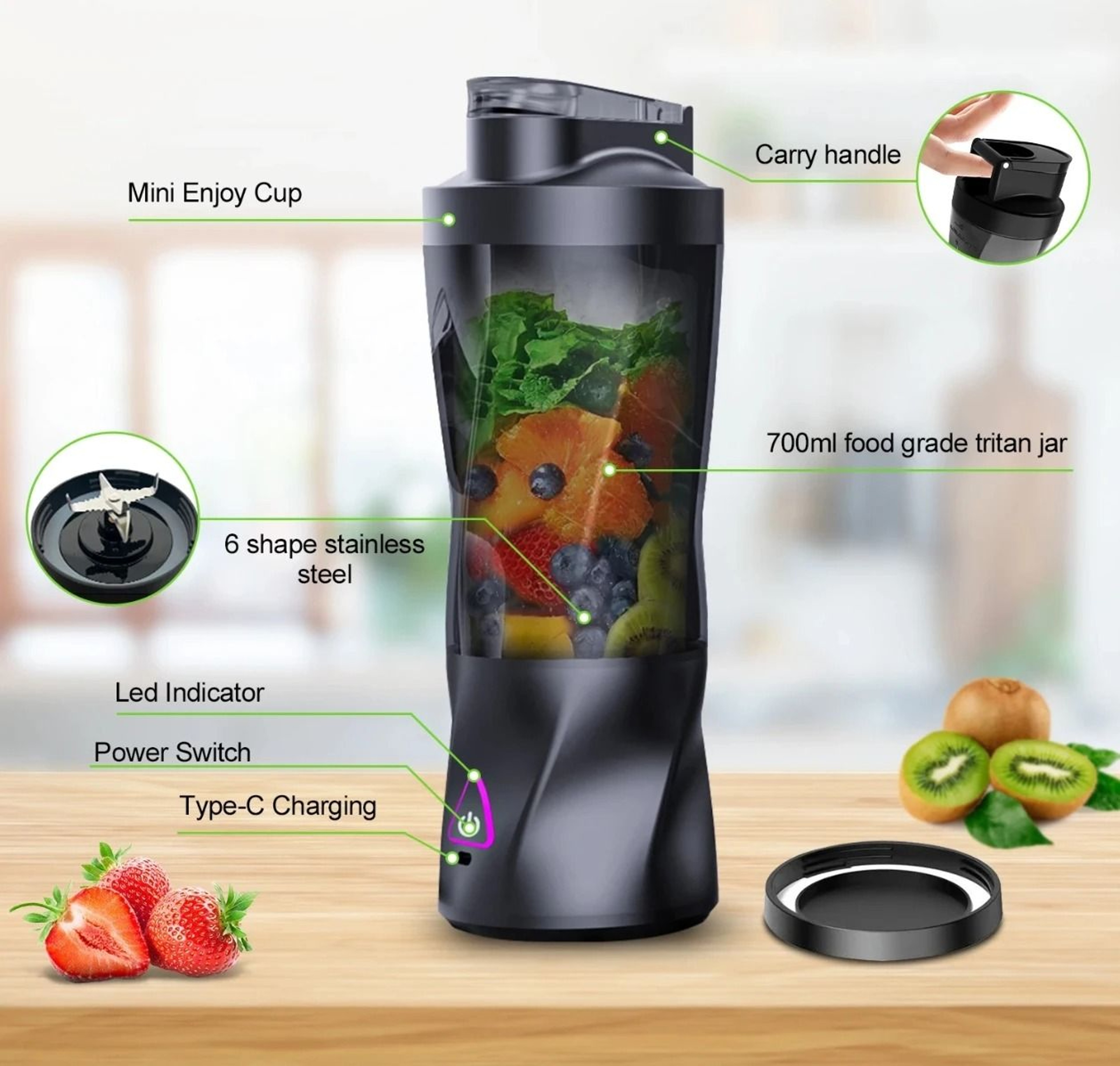 Portable Electric Juicer Blender With 700ml Capacity Rechargeable Smoothie Maker For Travel And Hom 0