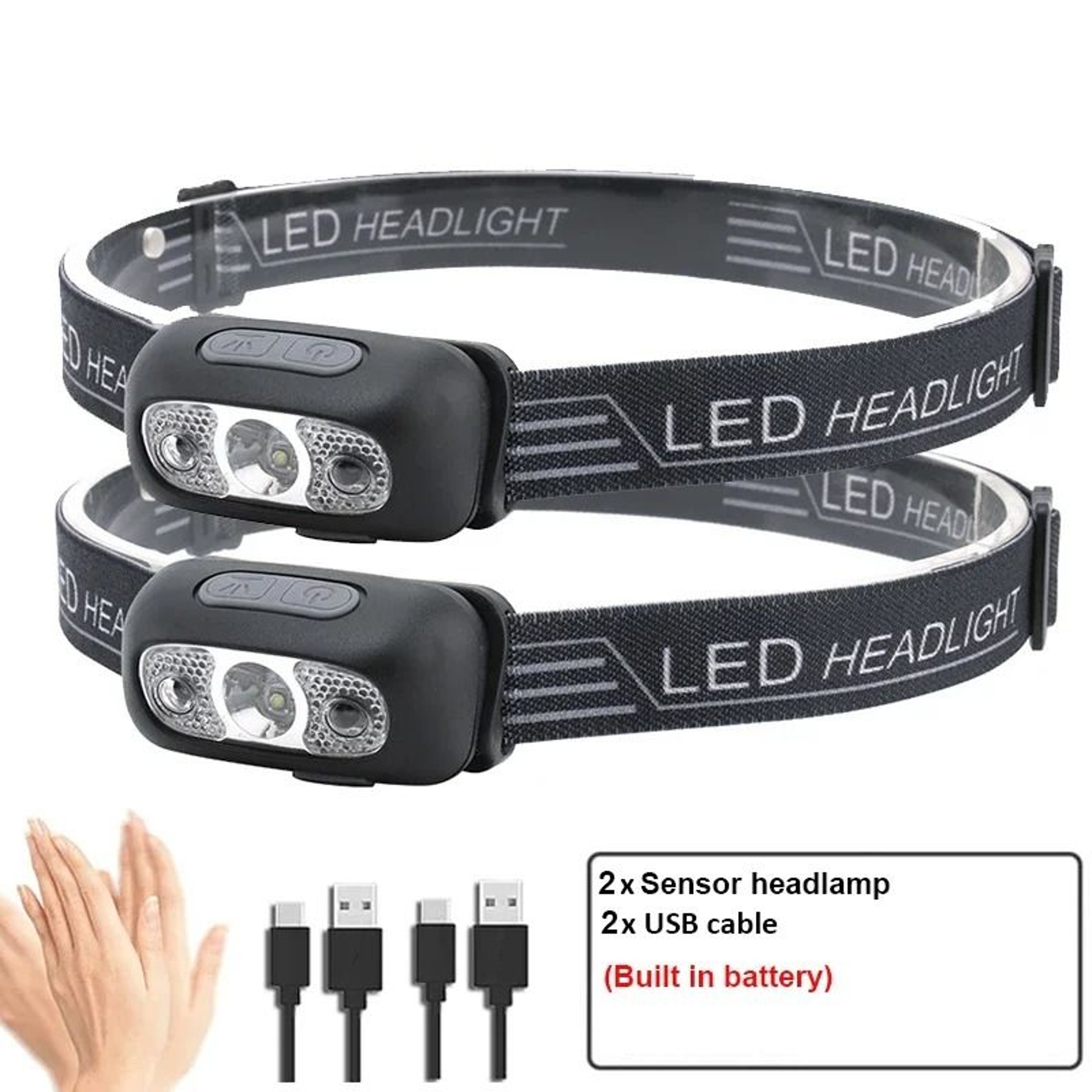Mini LED Headlamp With Wave Sensor And USB Rechargeable Battery 7