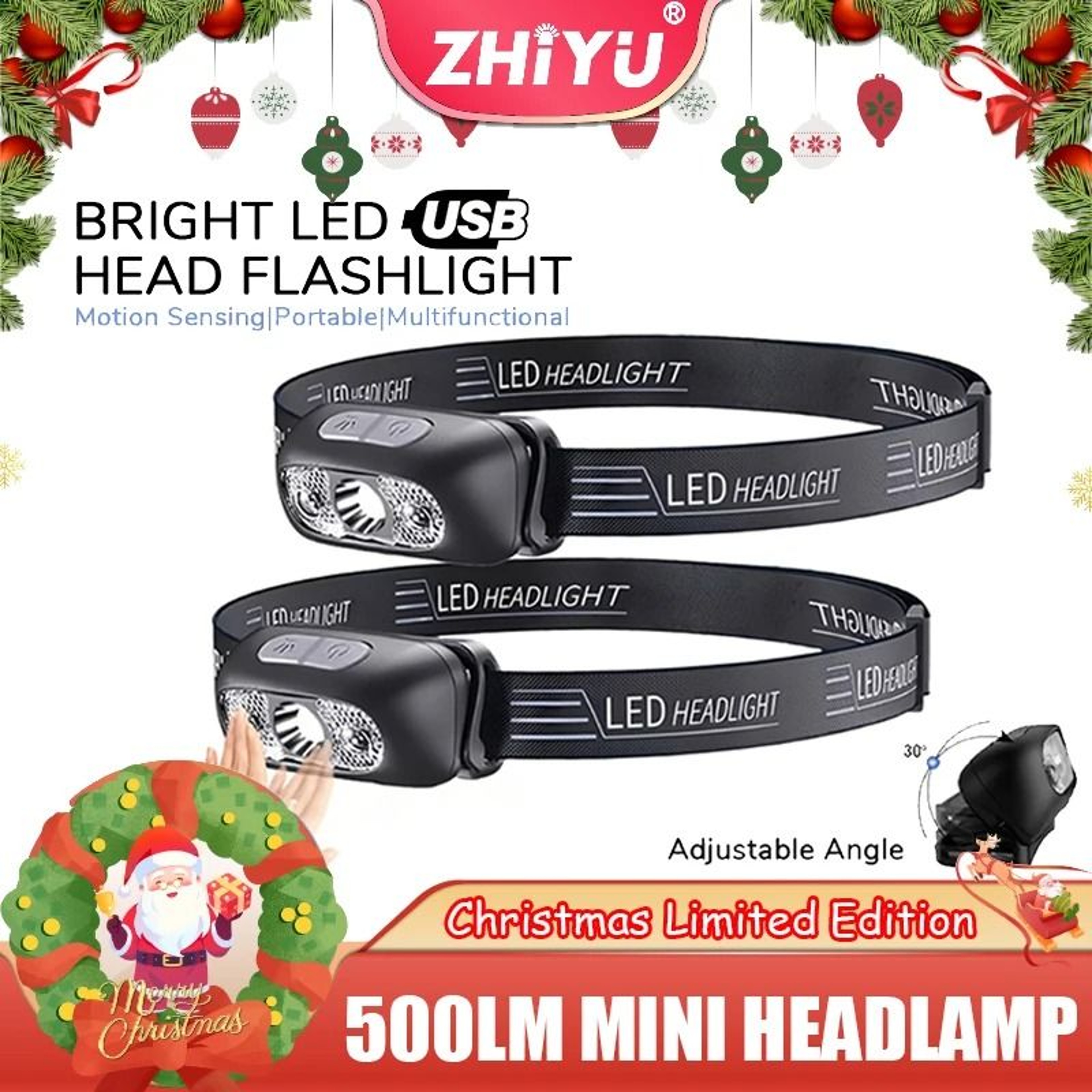 USB Rechargeable LED Headlamp With Motion Sensor For Running And Fishing 0