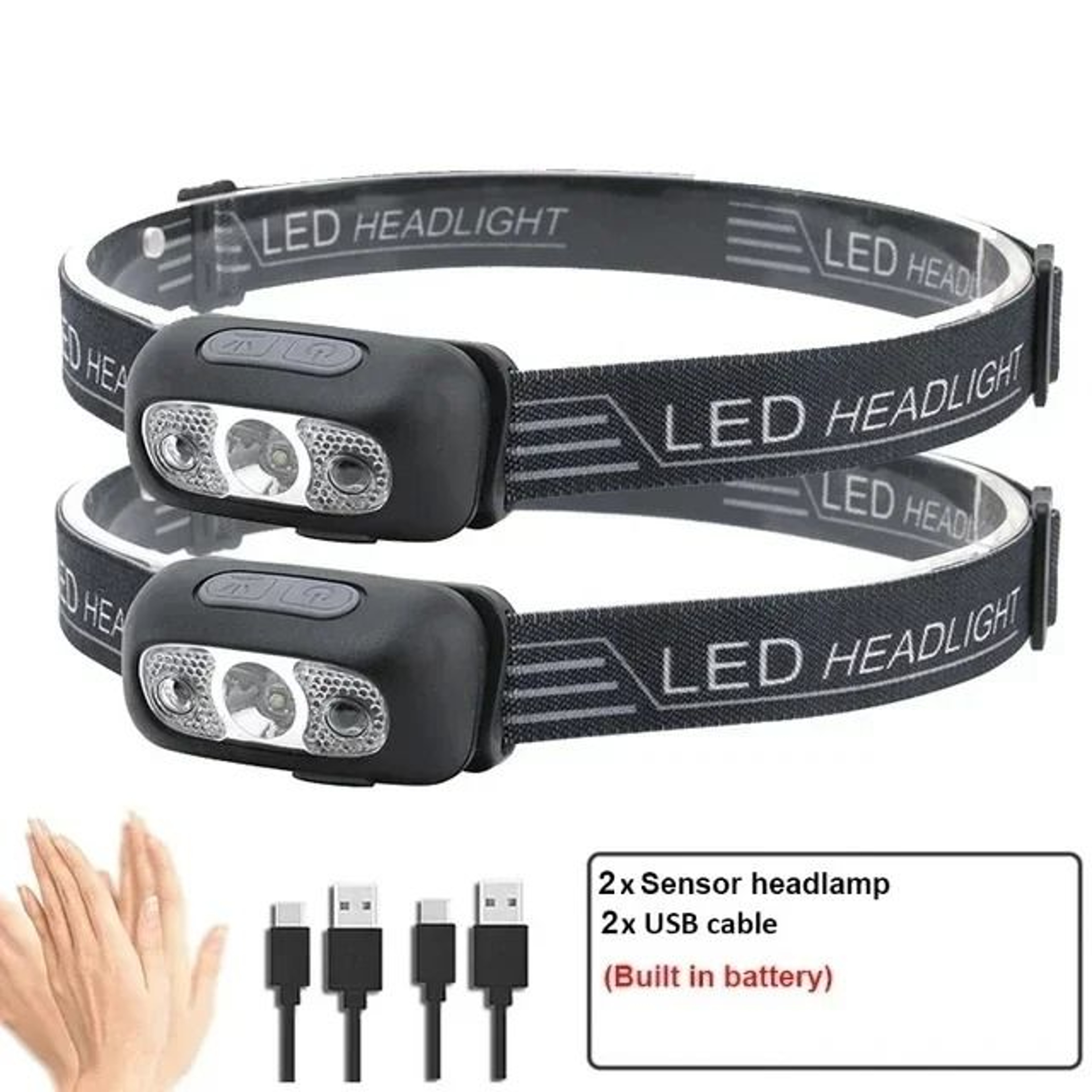 USB Rechargeable LED Headlamp With Motion Sensor For Running And Fishing 7