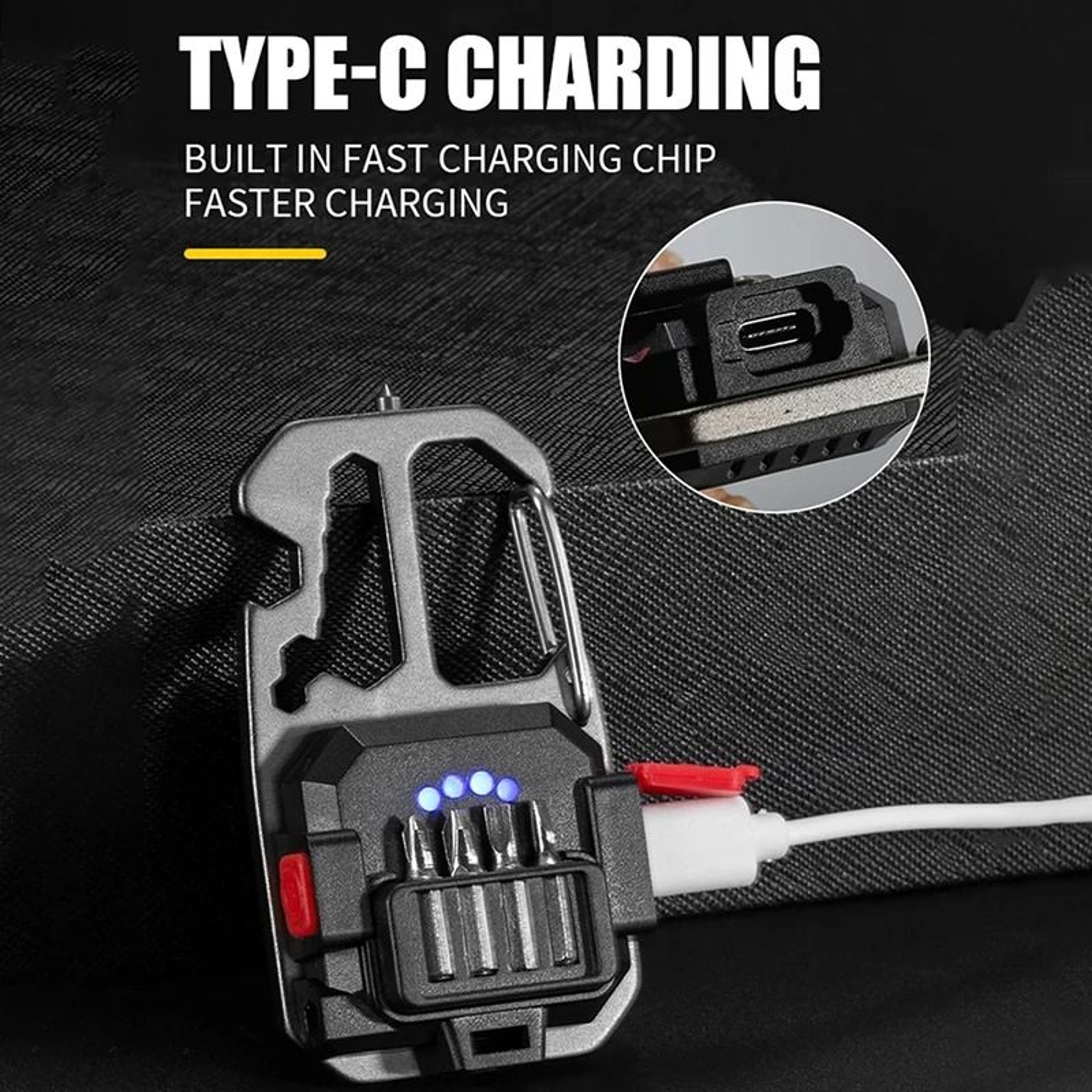 Mini LED Keychain Work Light With USB Rechargeable Battery And Safety Tools 3