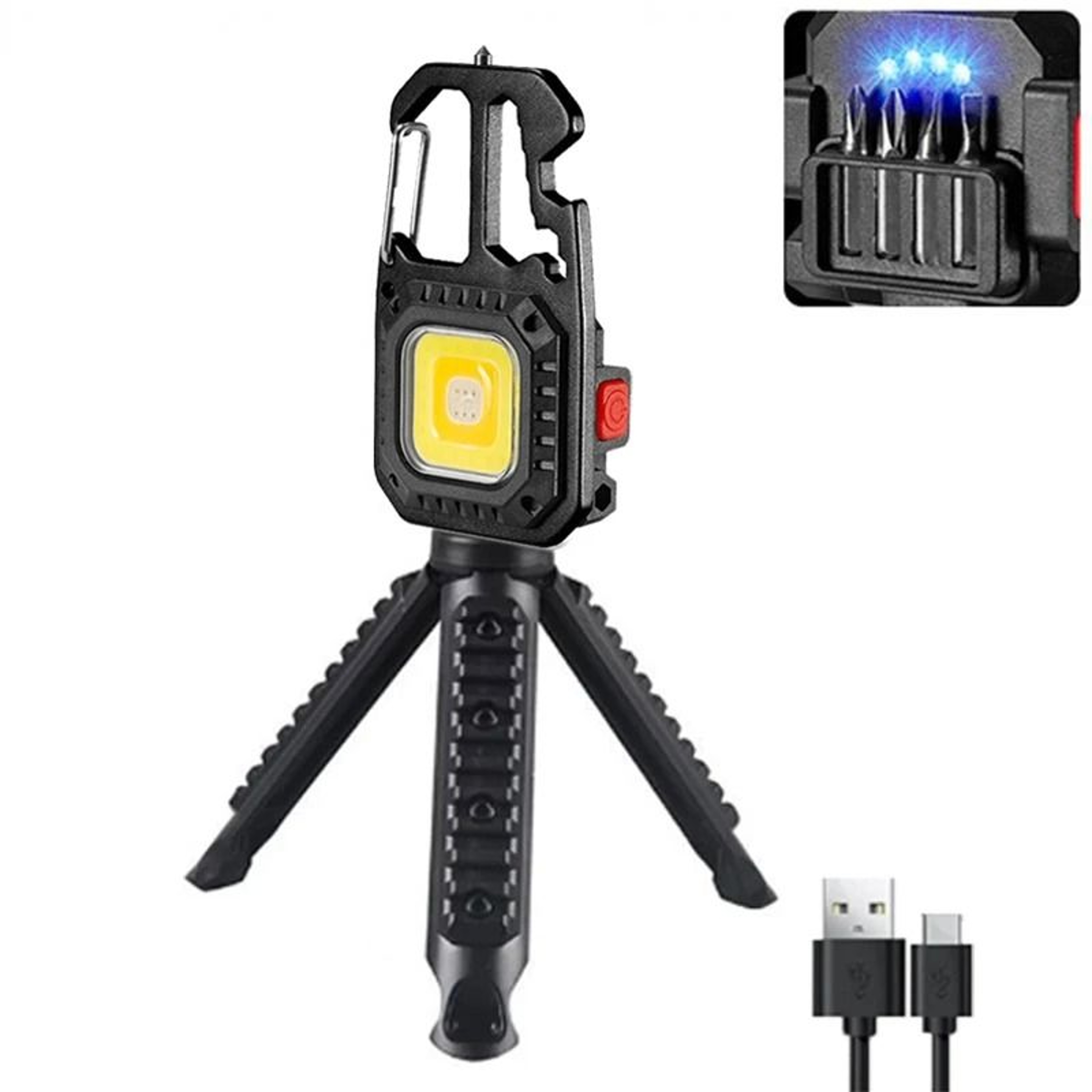 Mini LED Keychain Work Light With USB Rechargeable Battery And Safety Tools 12