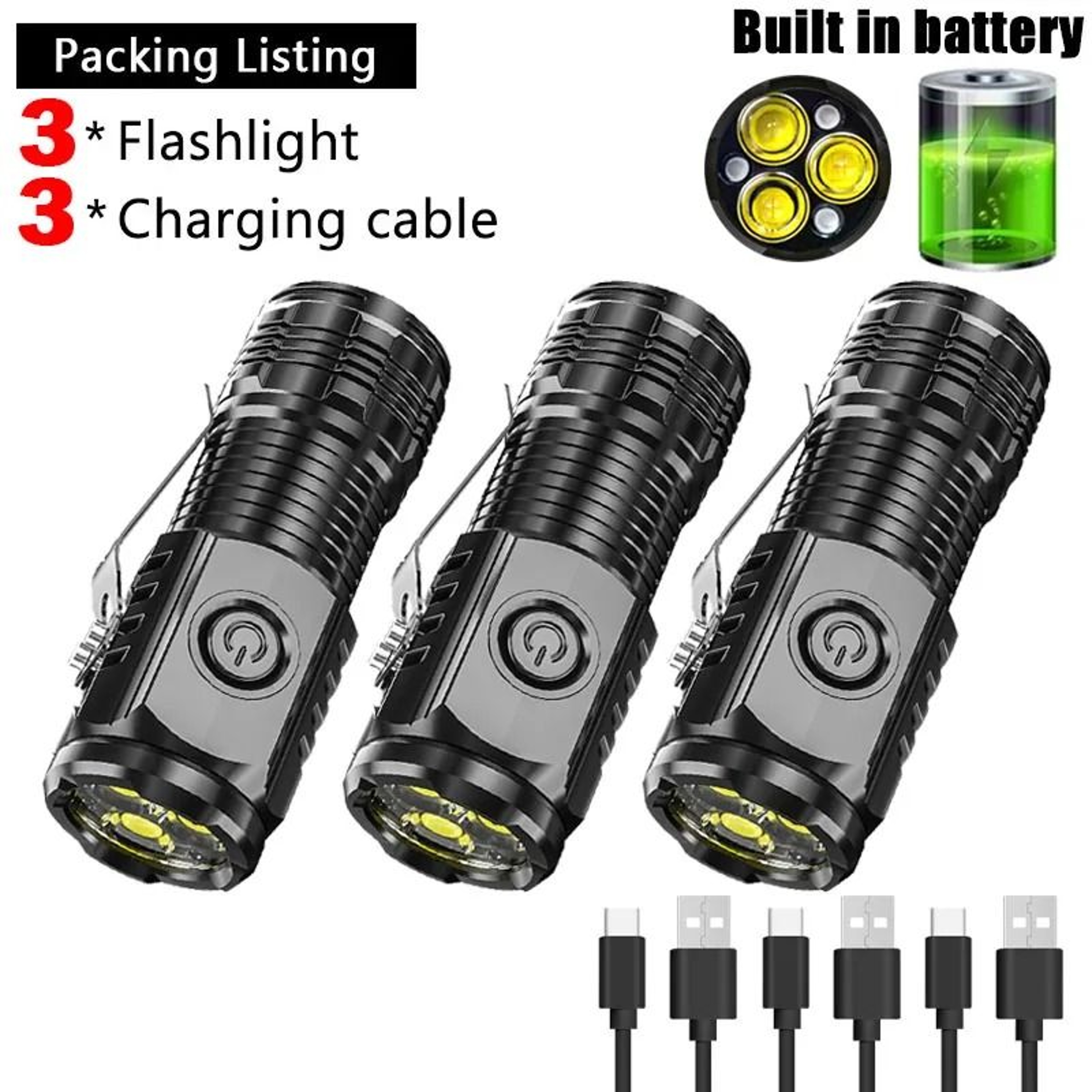 Super Bright Mini LED Flashlight With Pen Clip And USB Rechargeable Battery 0