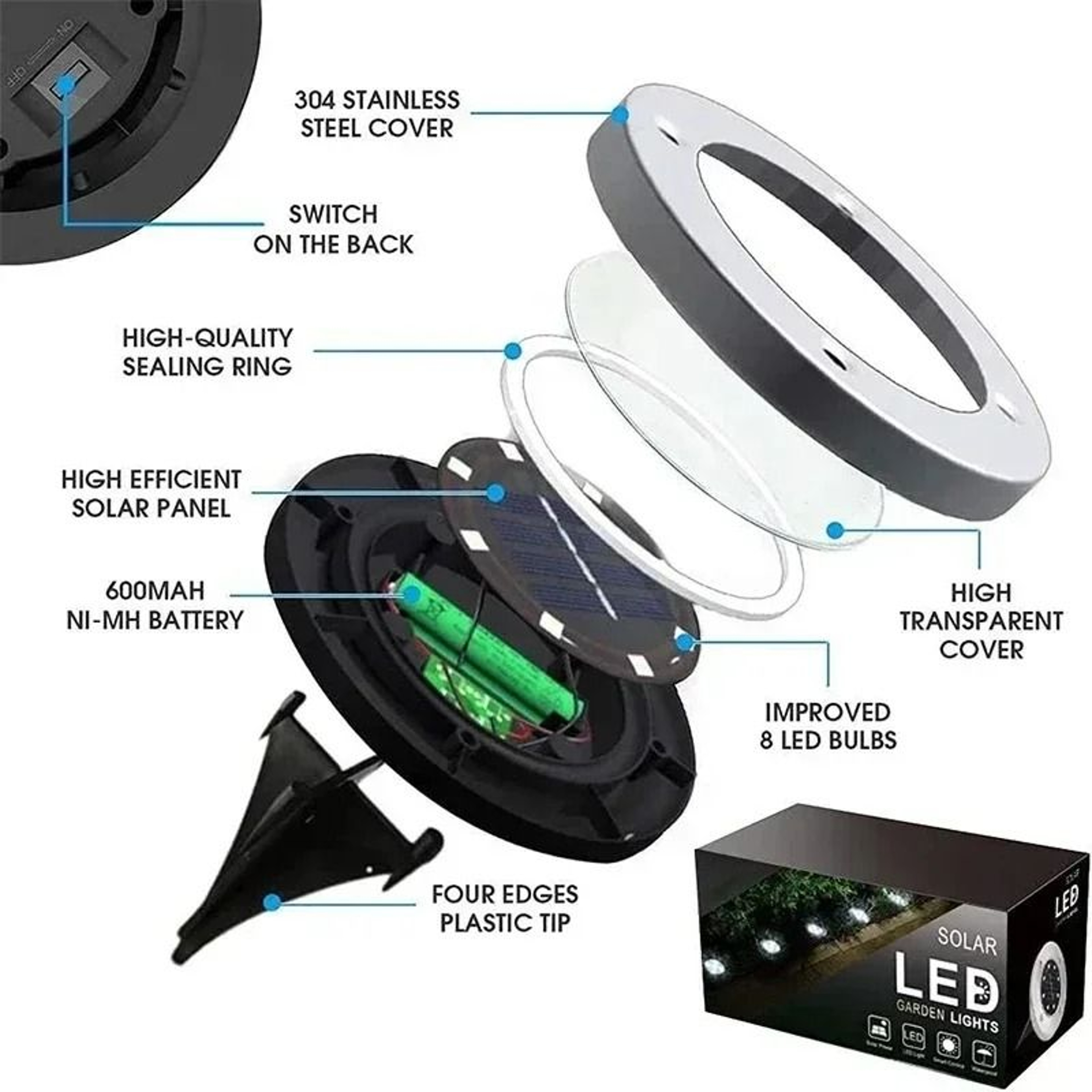 Solar LED Floor Lamp With 8 LED Lights For Outdoor Lawn And Garden Decor 5