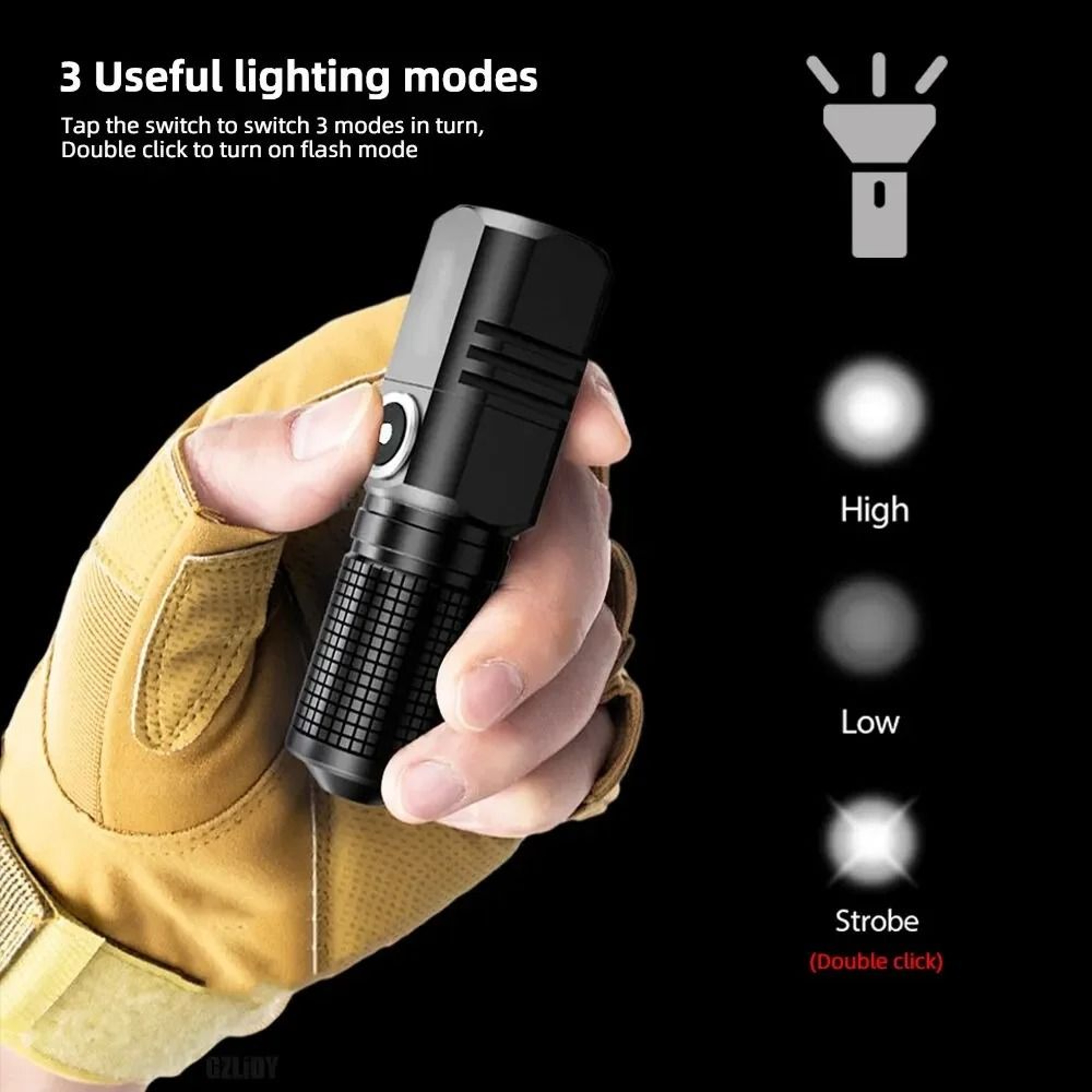 Mini XHP50 LED Flashlight With USB C Rechargeable Design And Telescopic Zoom 2