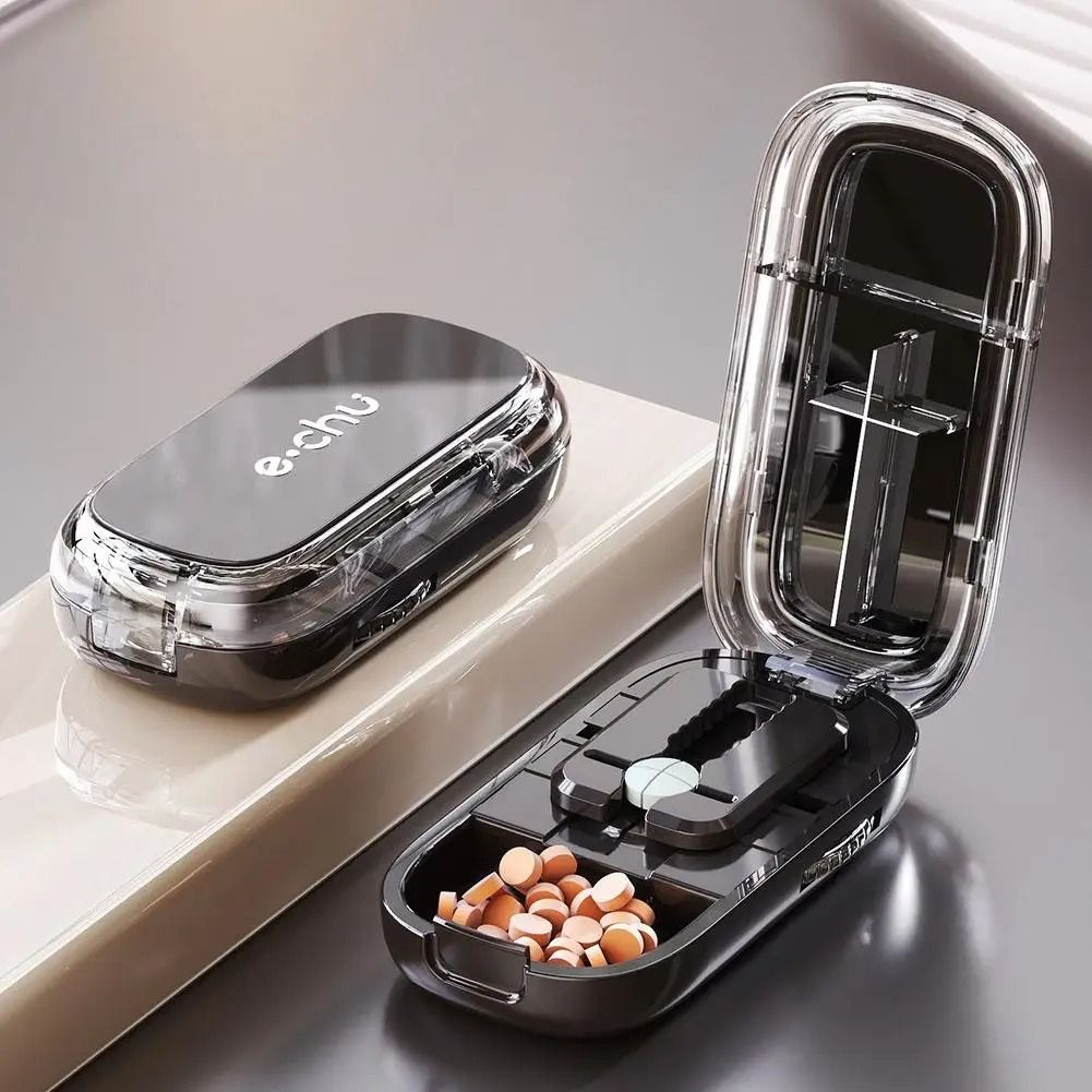 Adjustable Pill Cutter And Crusher With Storage Box For Medication Organization 1