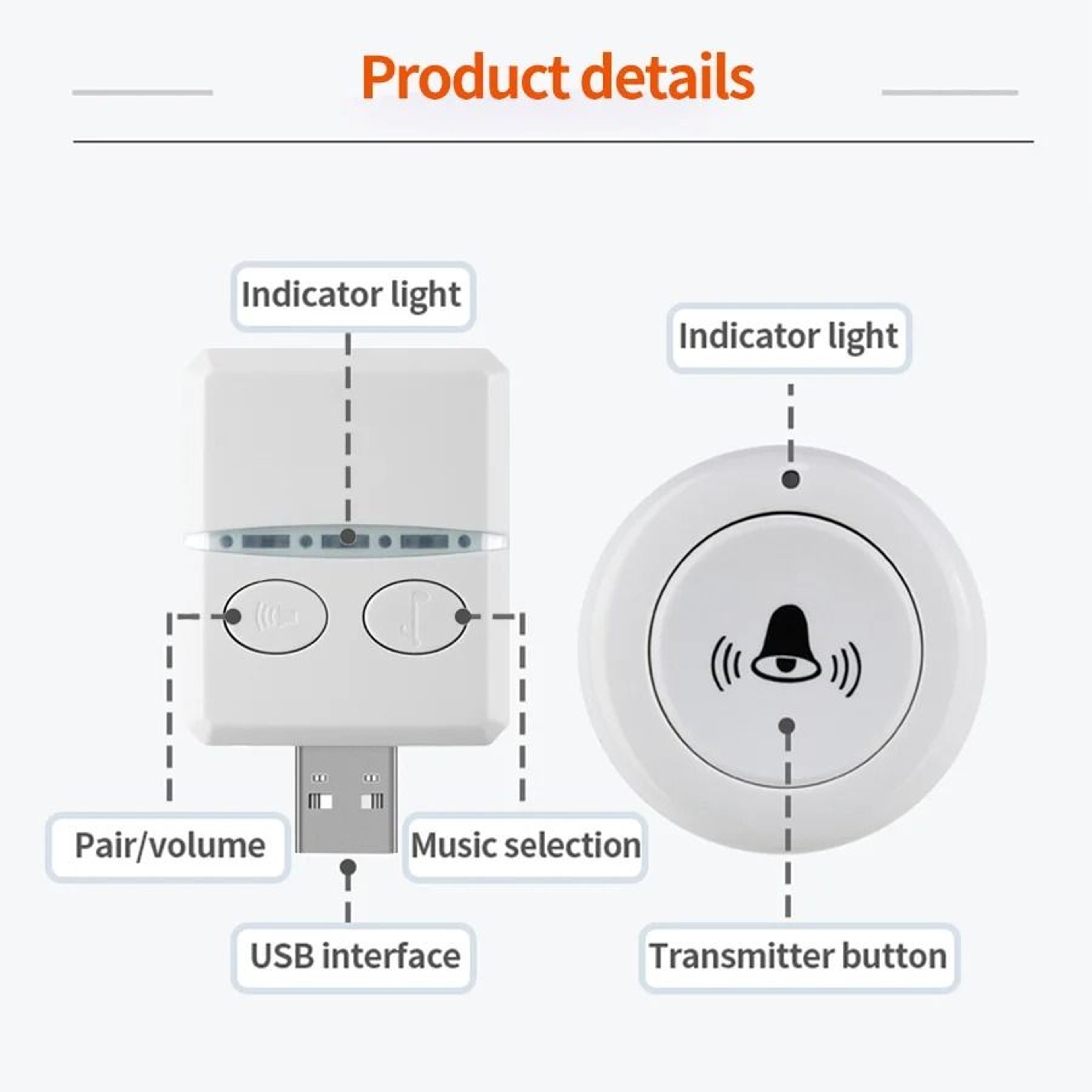 USB Wireless Doorbell With Remote Control And 30 Melody Options 2